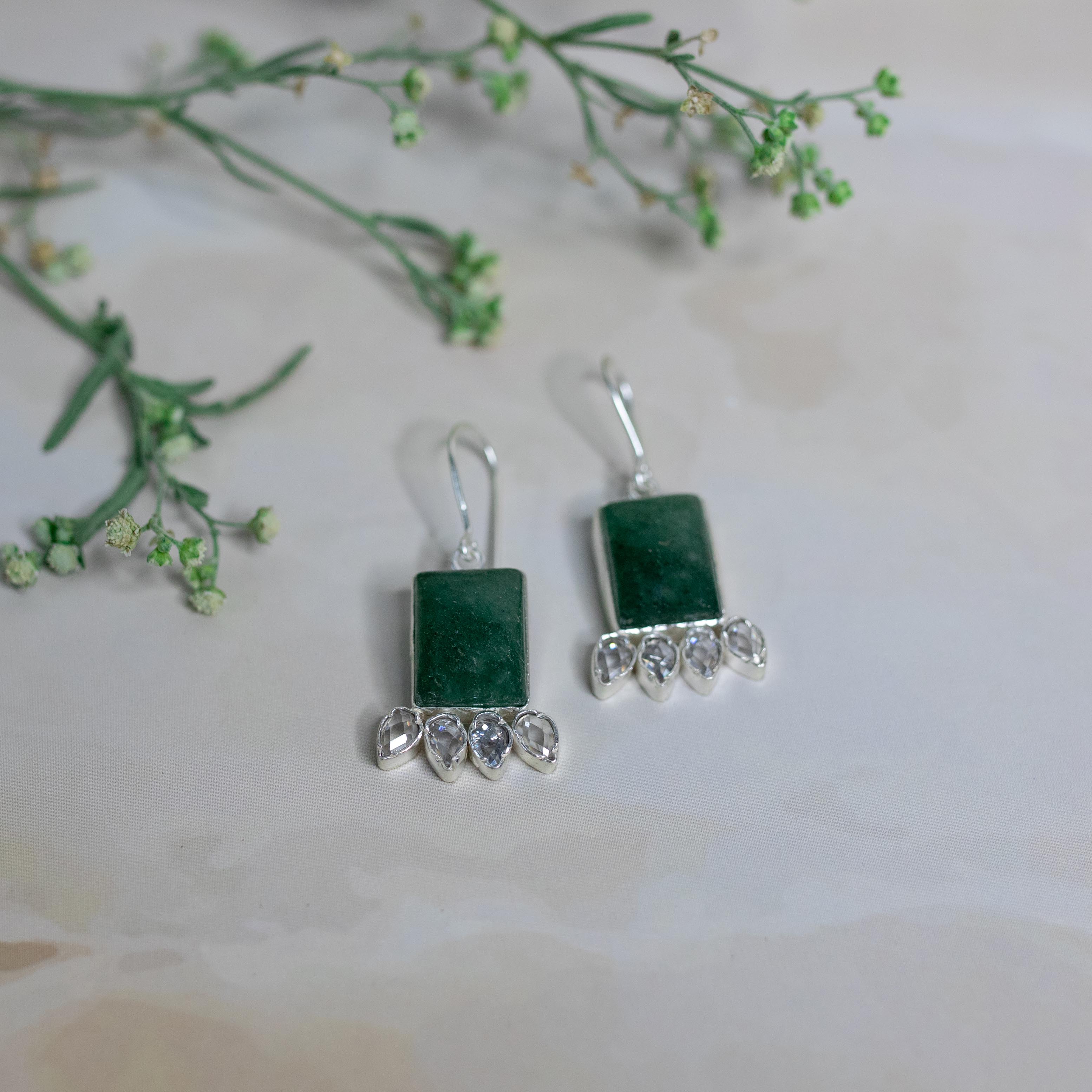 Grapes Aventurine With Glass Polki Earrings