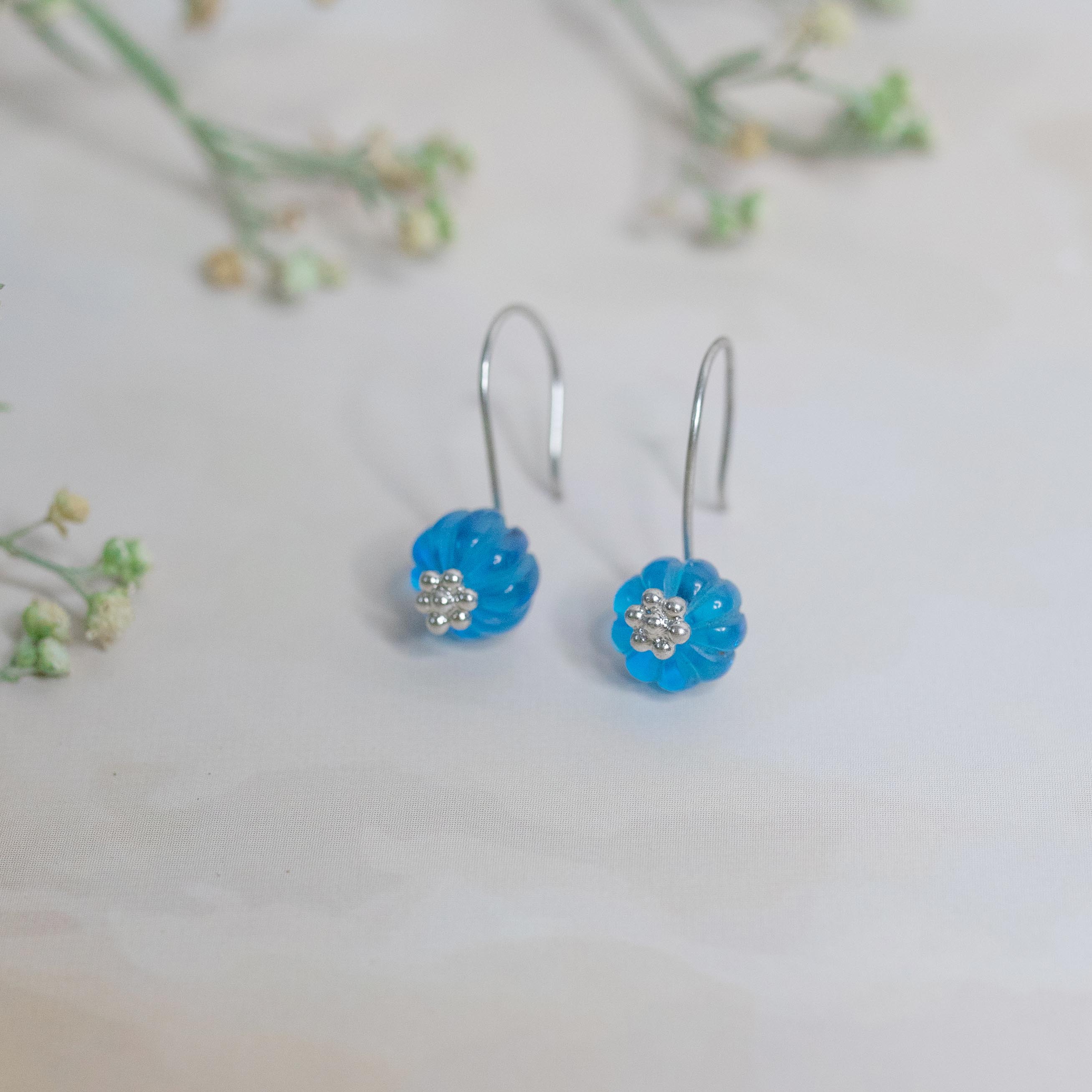 Blue hydro Beads Earrings in 92.5 Sterling Silver.