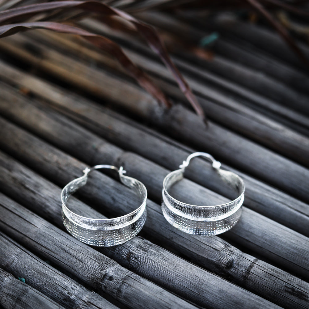 Silver textured hoops