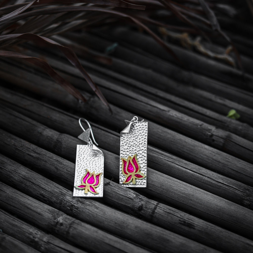 Silver lotus enamel Earrings