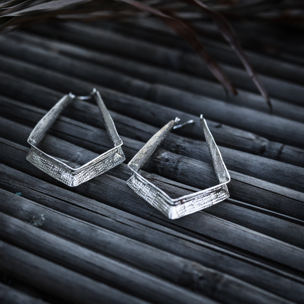 Silver textured hoops