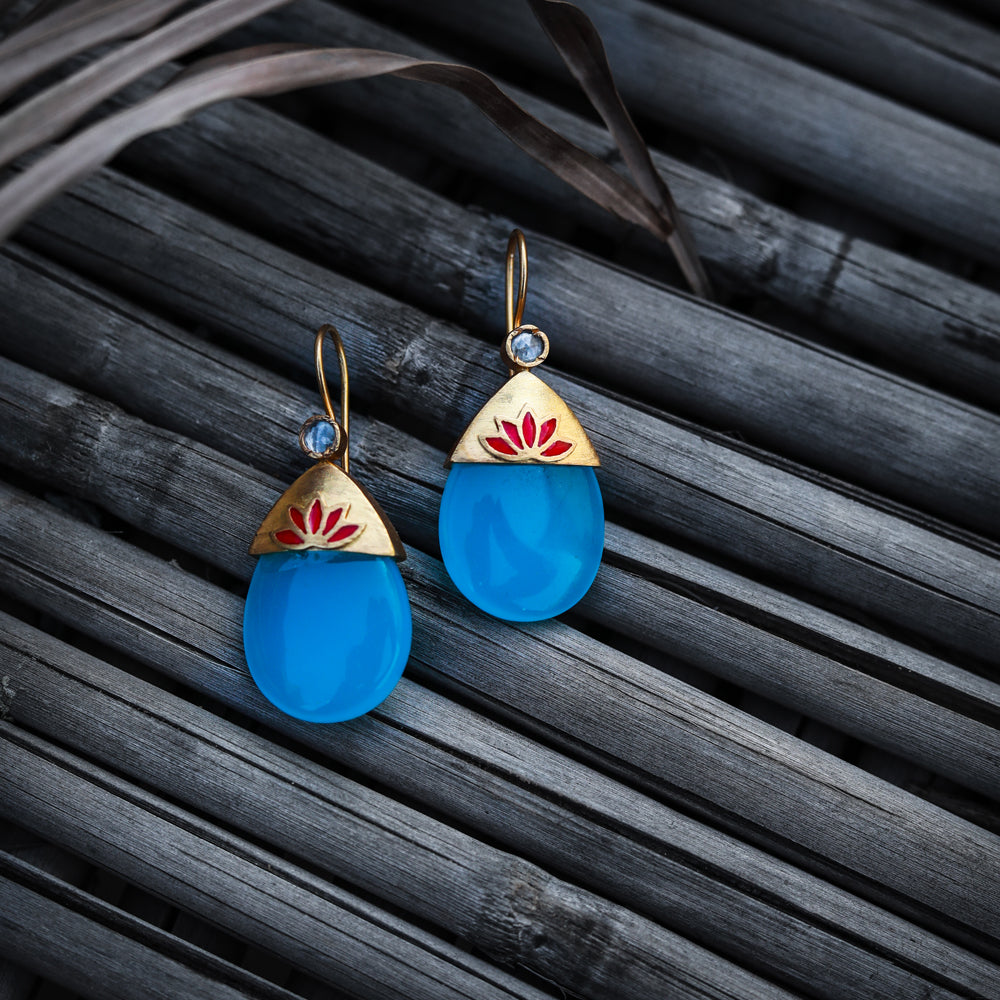 Gold plating blue chalcy Earring