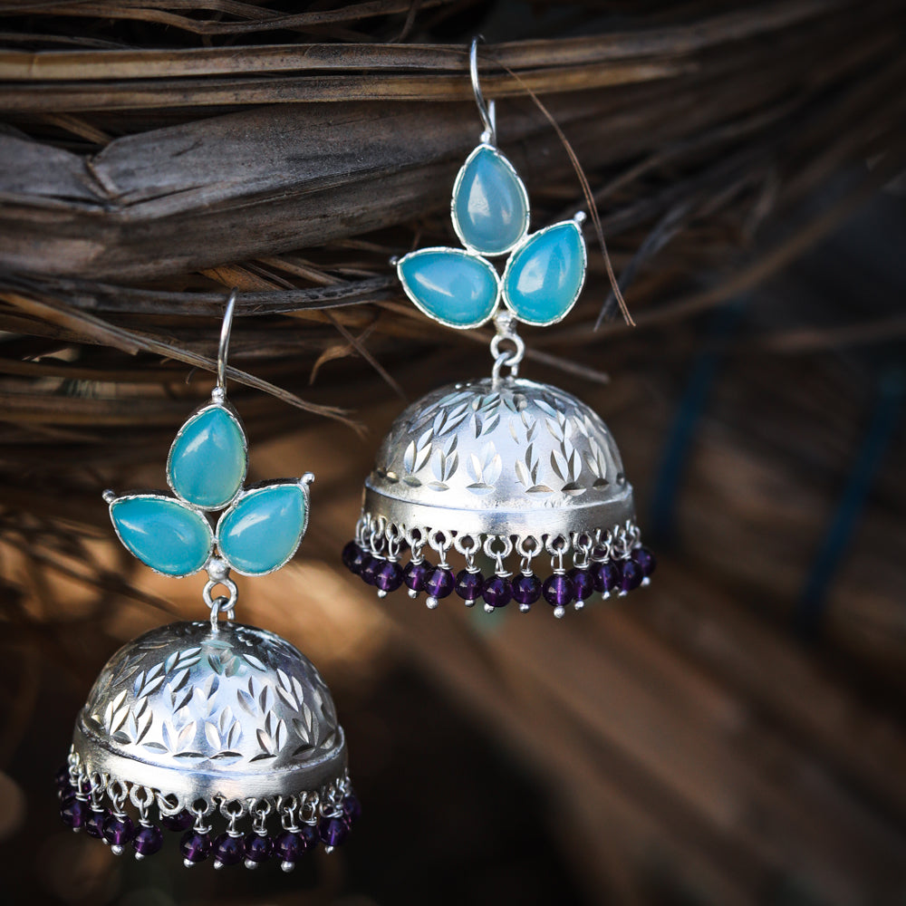 Aqua chalcy silver jhumki