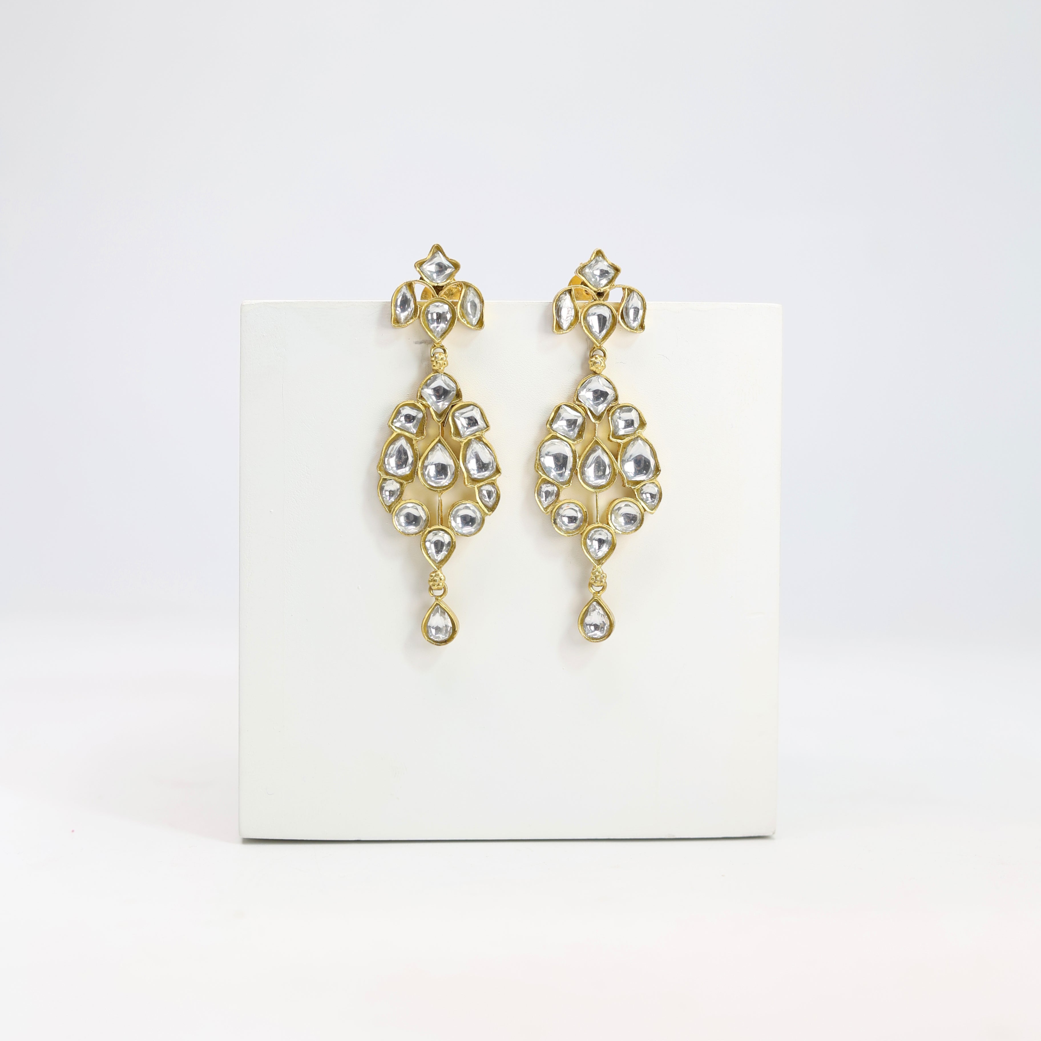 Sterling Silver oversized stud earrings with billor Polki in Post-Push closure.