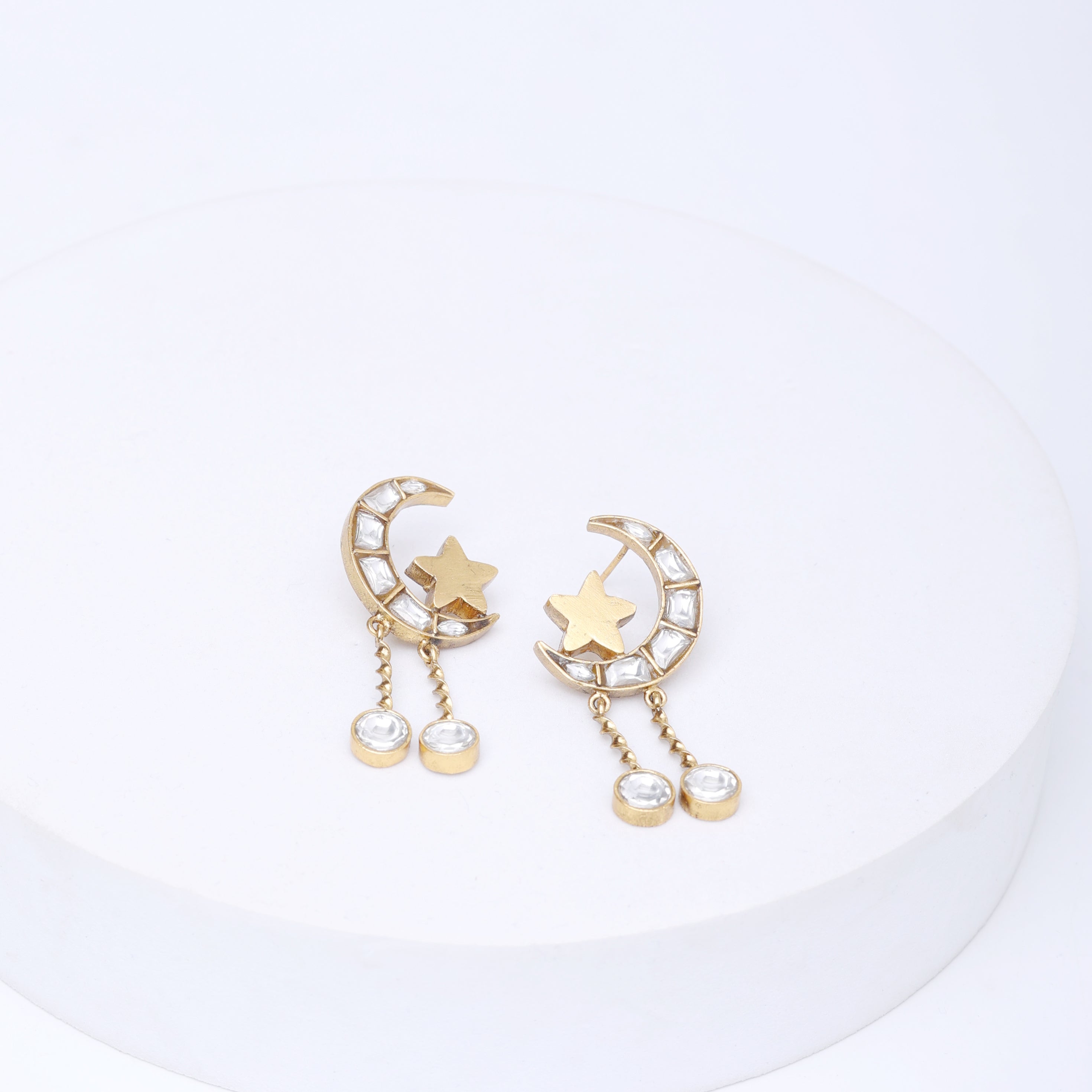 92.5 Sterling Silver Gold plated
Polki jadau Indian traditional chaand taara earrings.