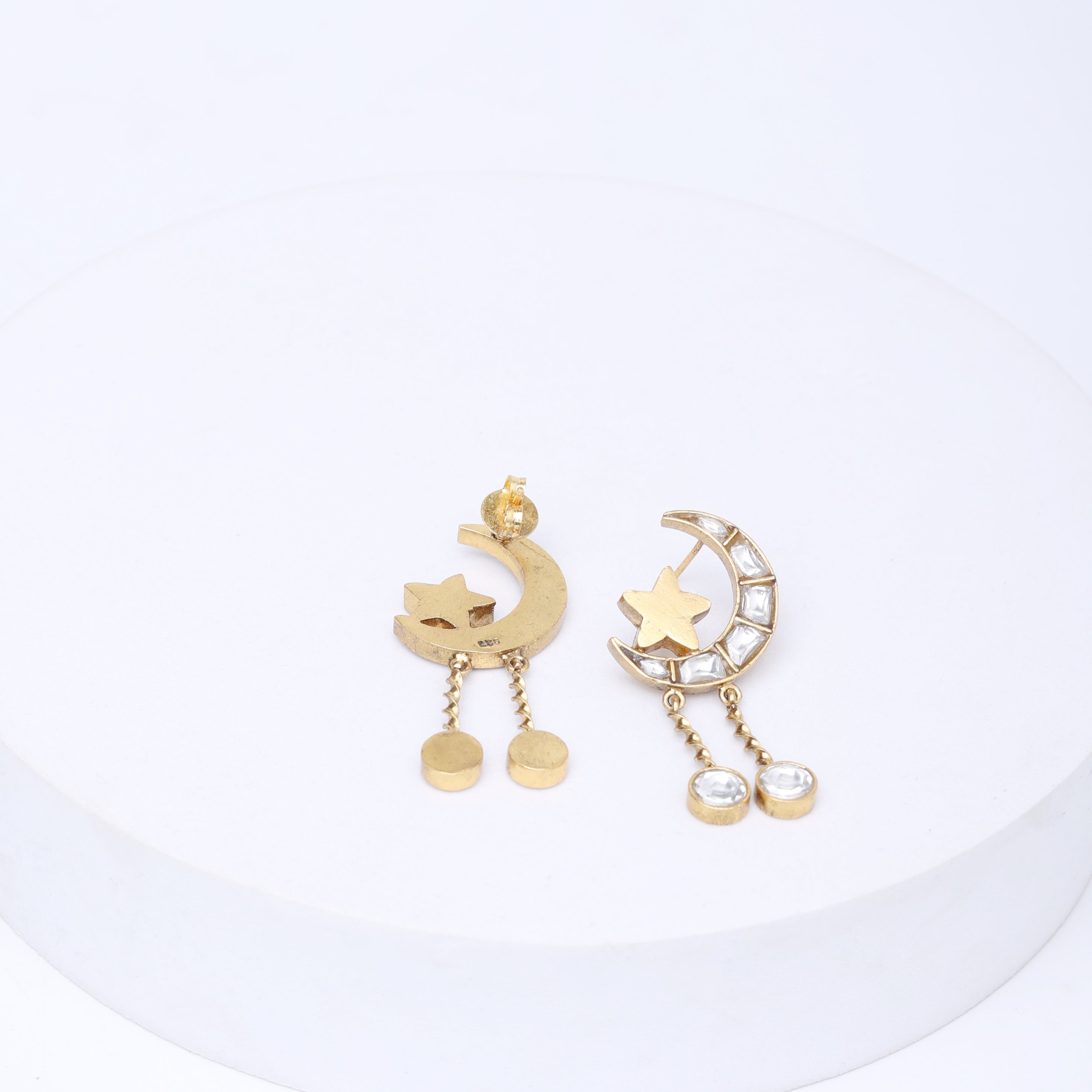 92.5 Sterling Silver Gold plated
Polki jadau Indian traditional chaand taara earrings.