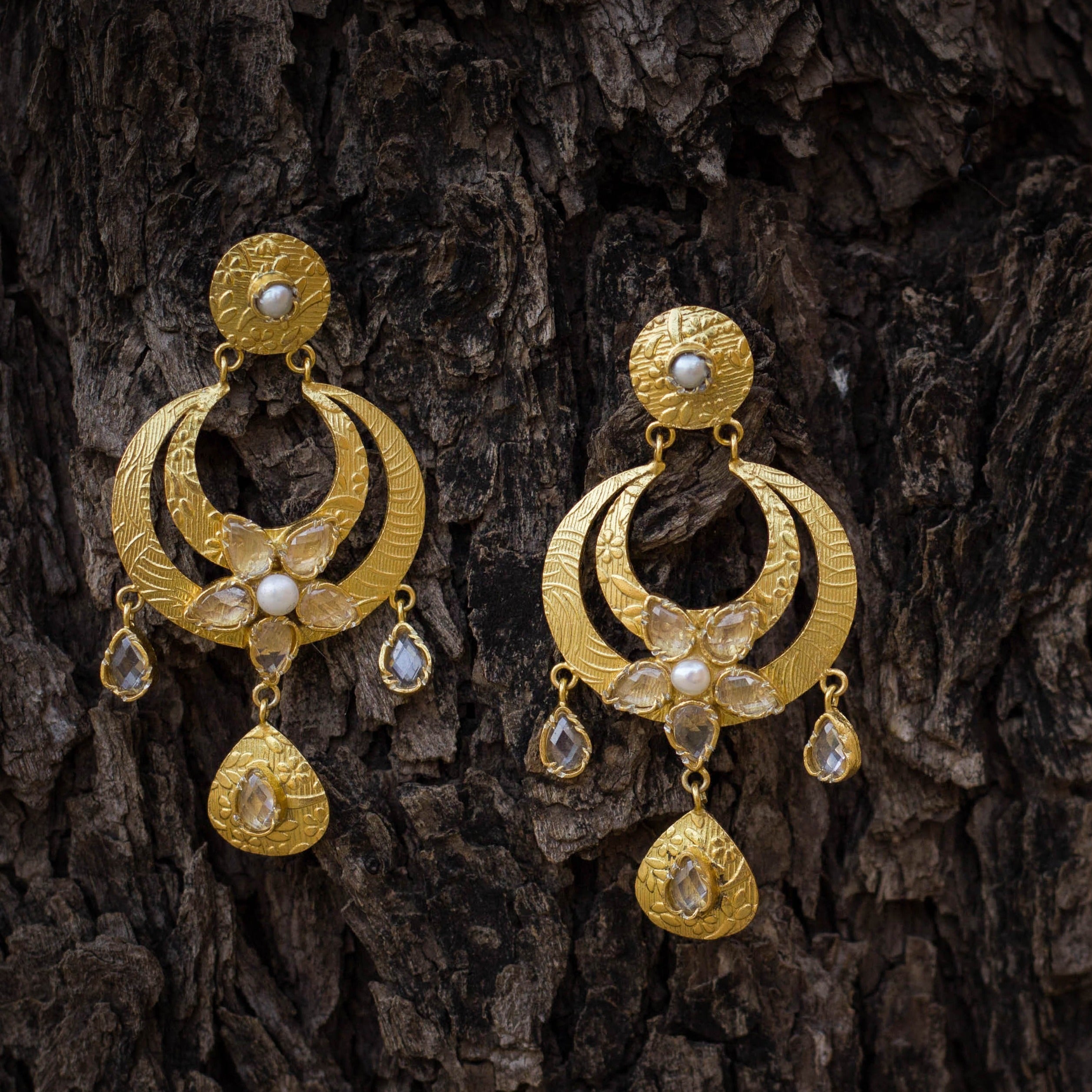 Designer Textured Ethnic Chand hoops