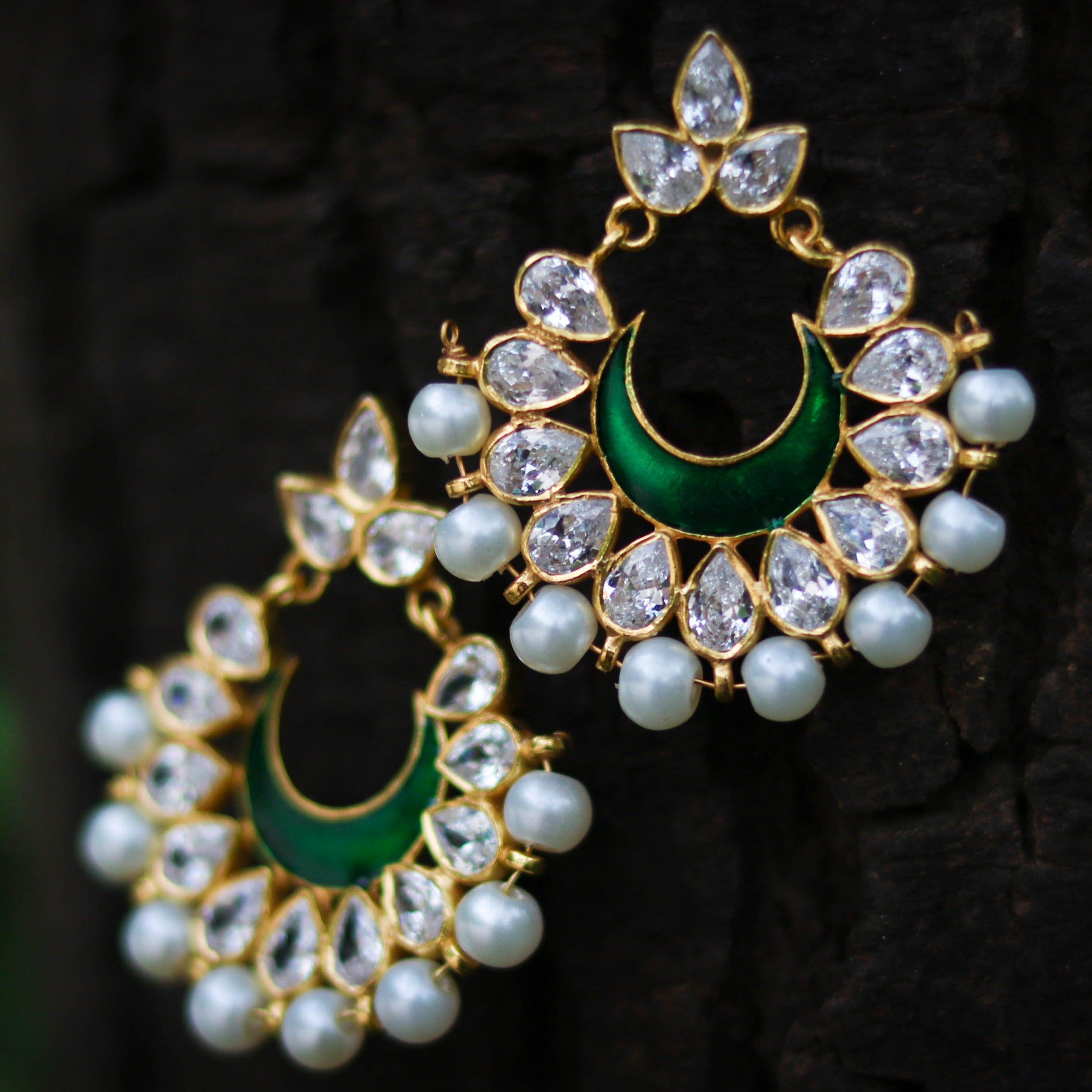 Crystal Gemstone Enamel Chand hoops