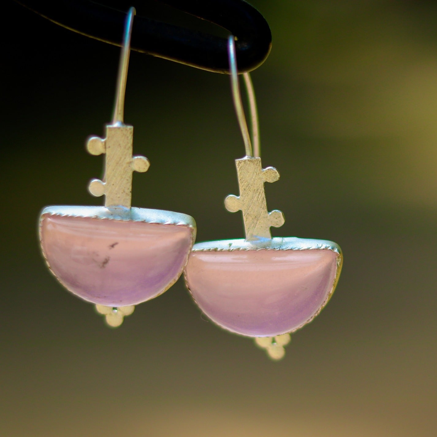 Pink Chalcedony Silver Hook Earrings