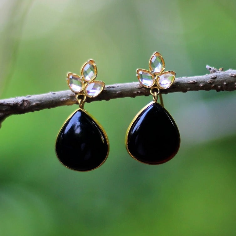 Black Onyx Gemstone Drop Earrings