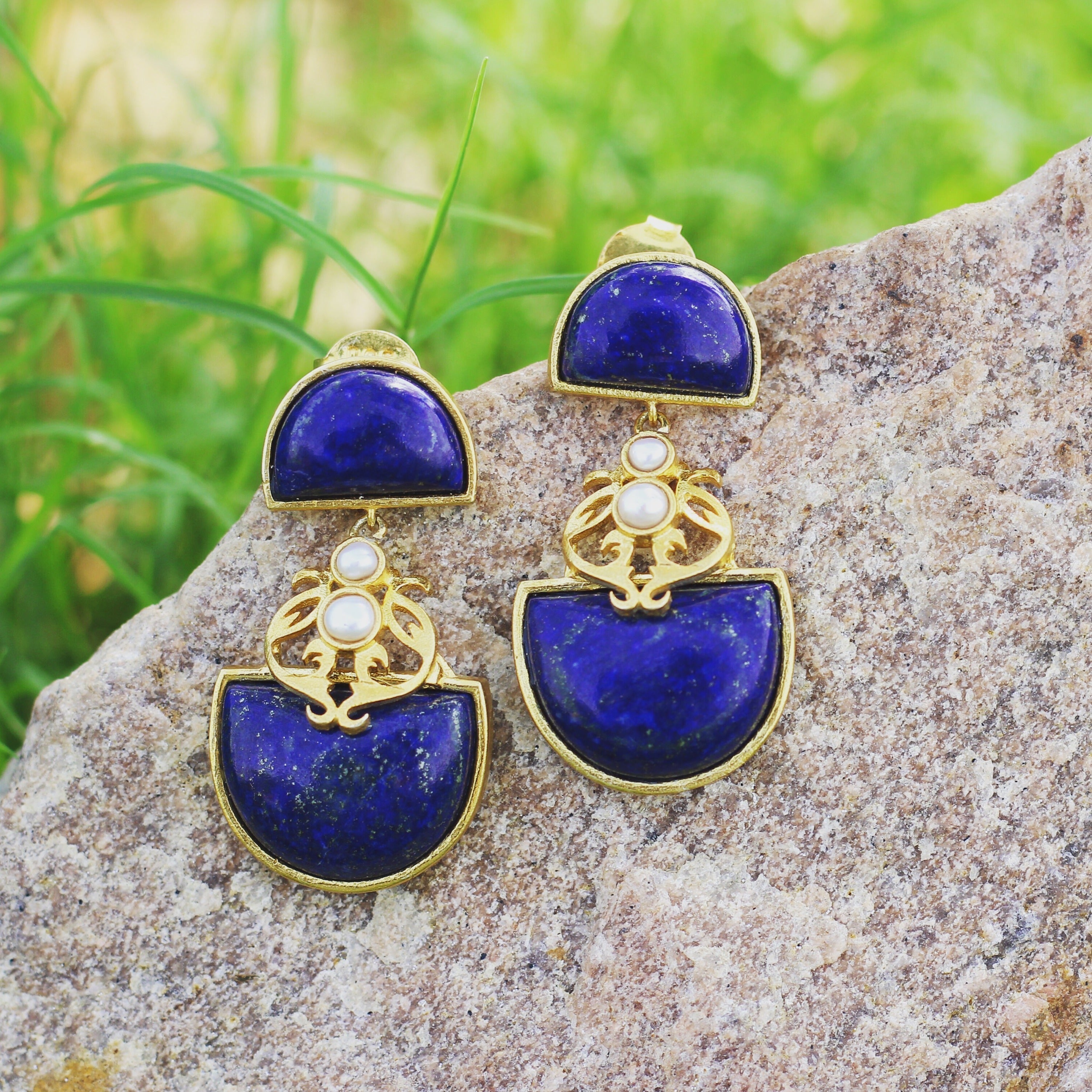 Lapis Gemstone Gold Vermeil Dangle Earrings Silver Jewelry