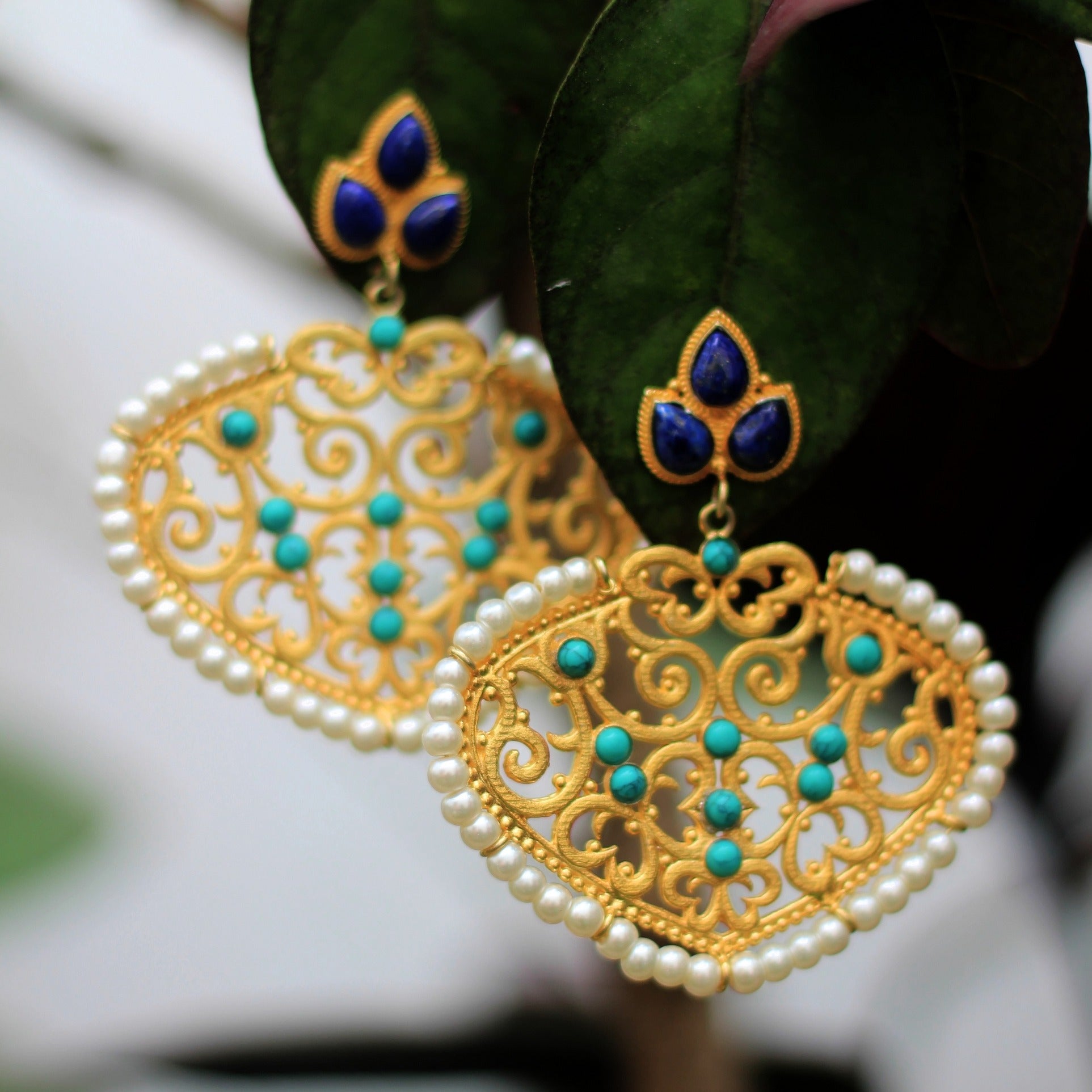Gemstone Filigree Ethnic Earrings