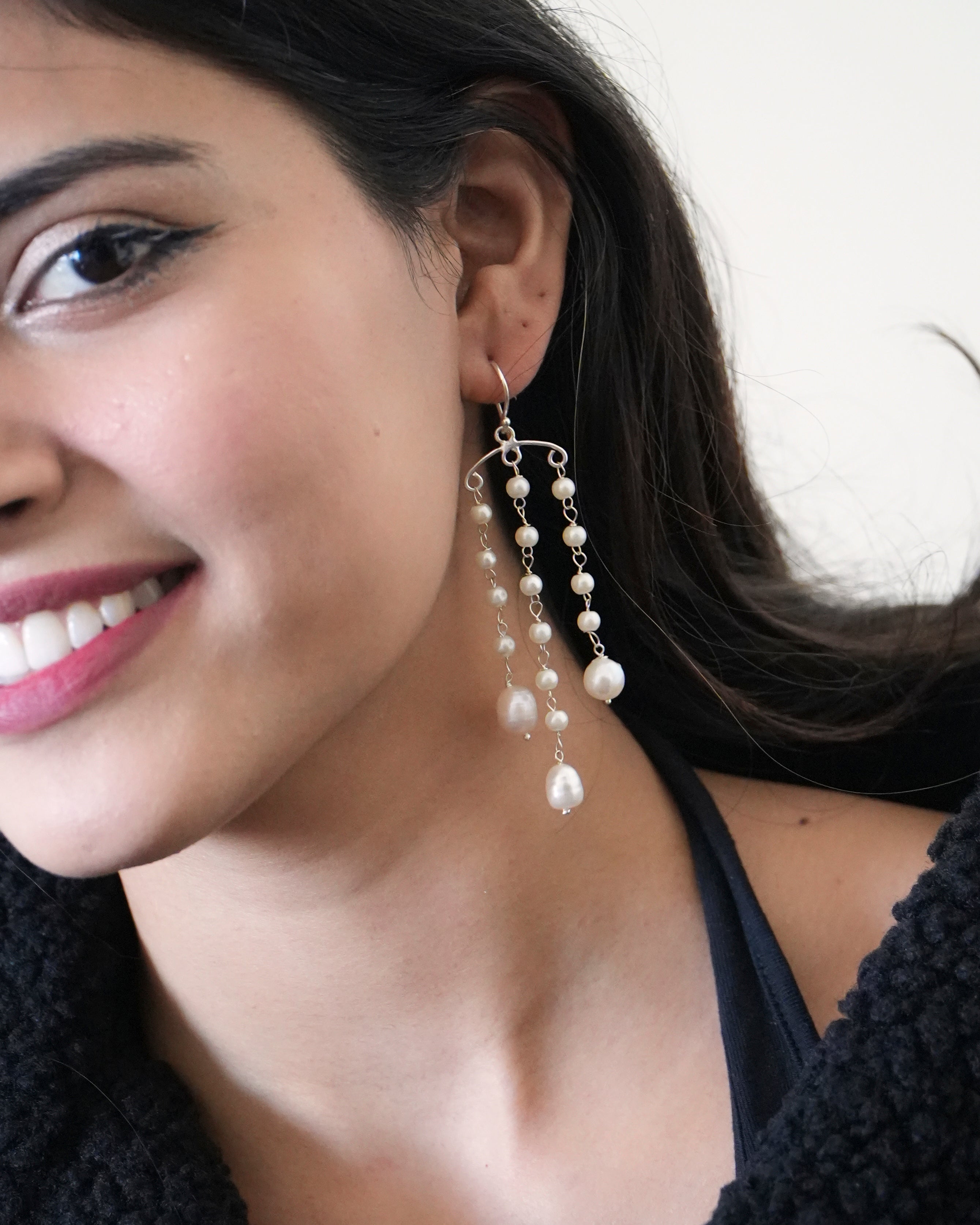 Chandelier Pearl Silver Earrings