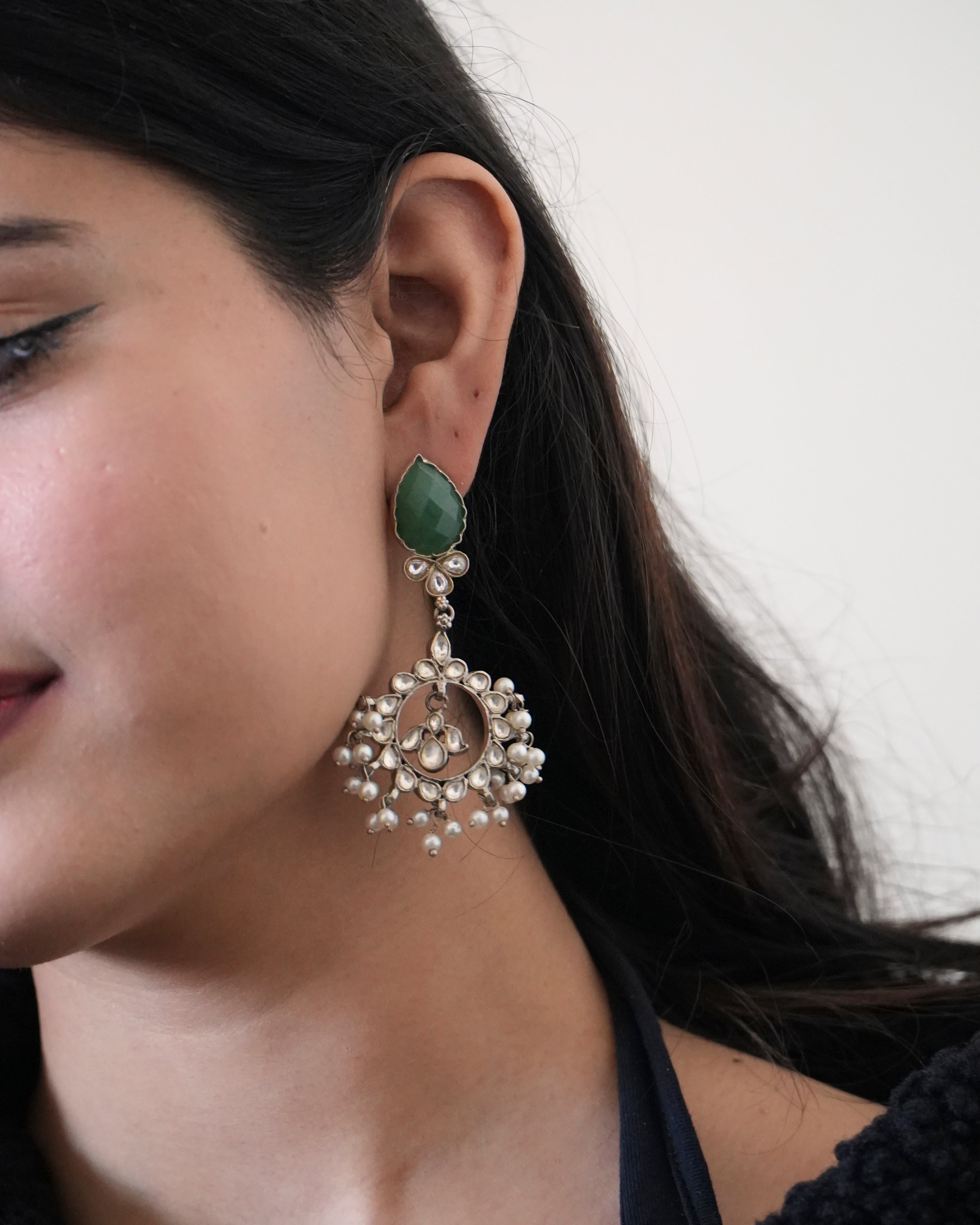 Sterling silver with faceted grapes aventurine, billor Polki and pearls