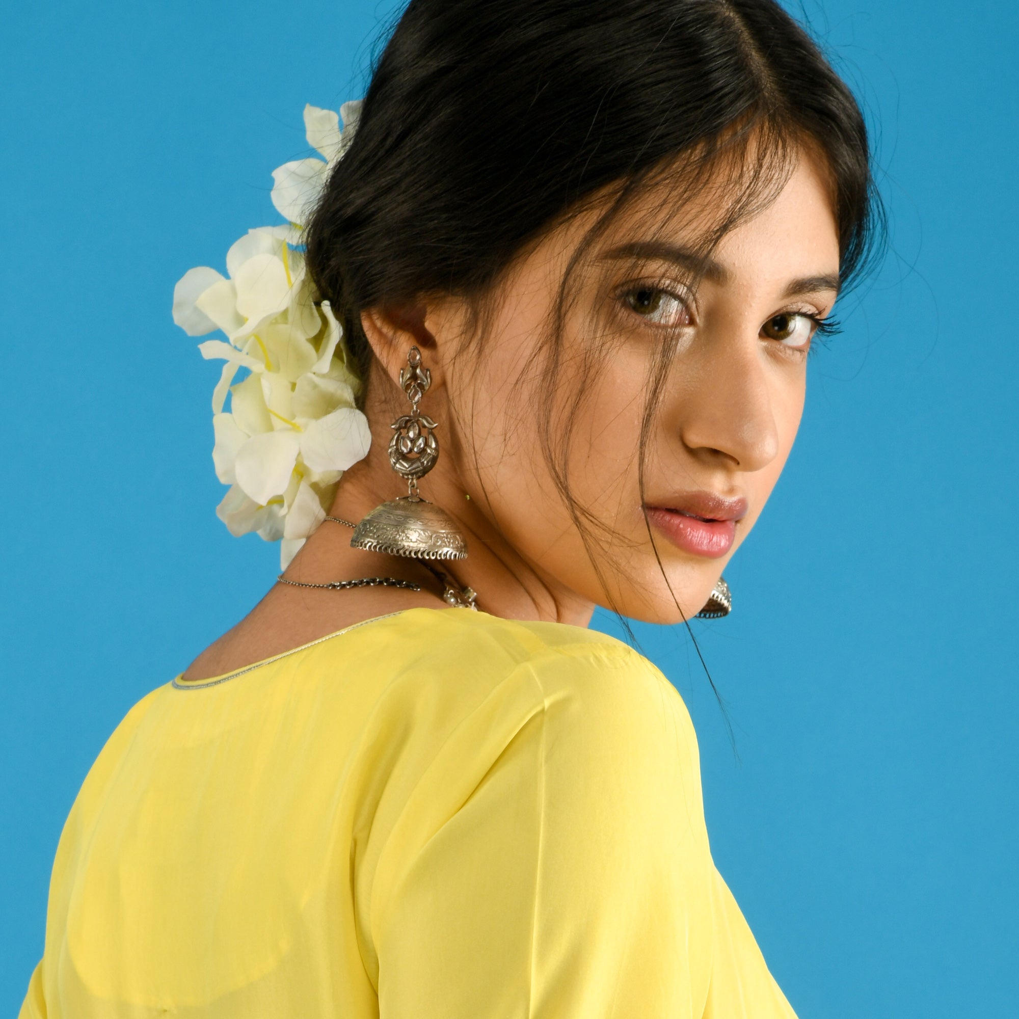 Silver Jhumka Necklace Set