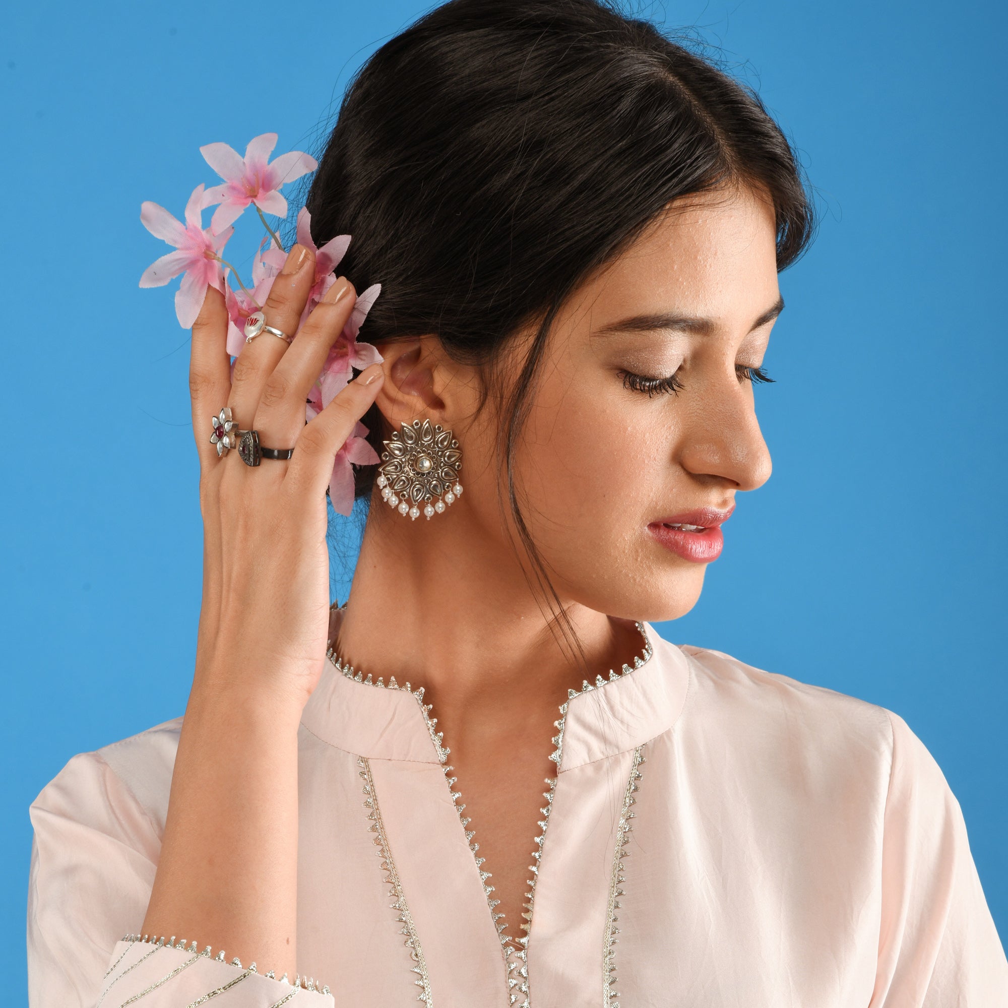 Silver karnphool With Pearl