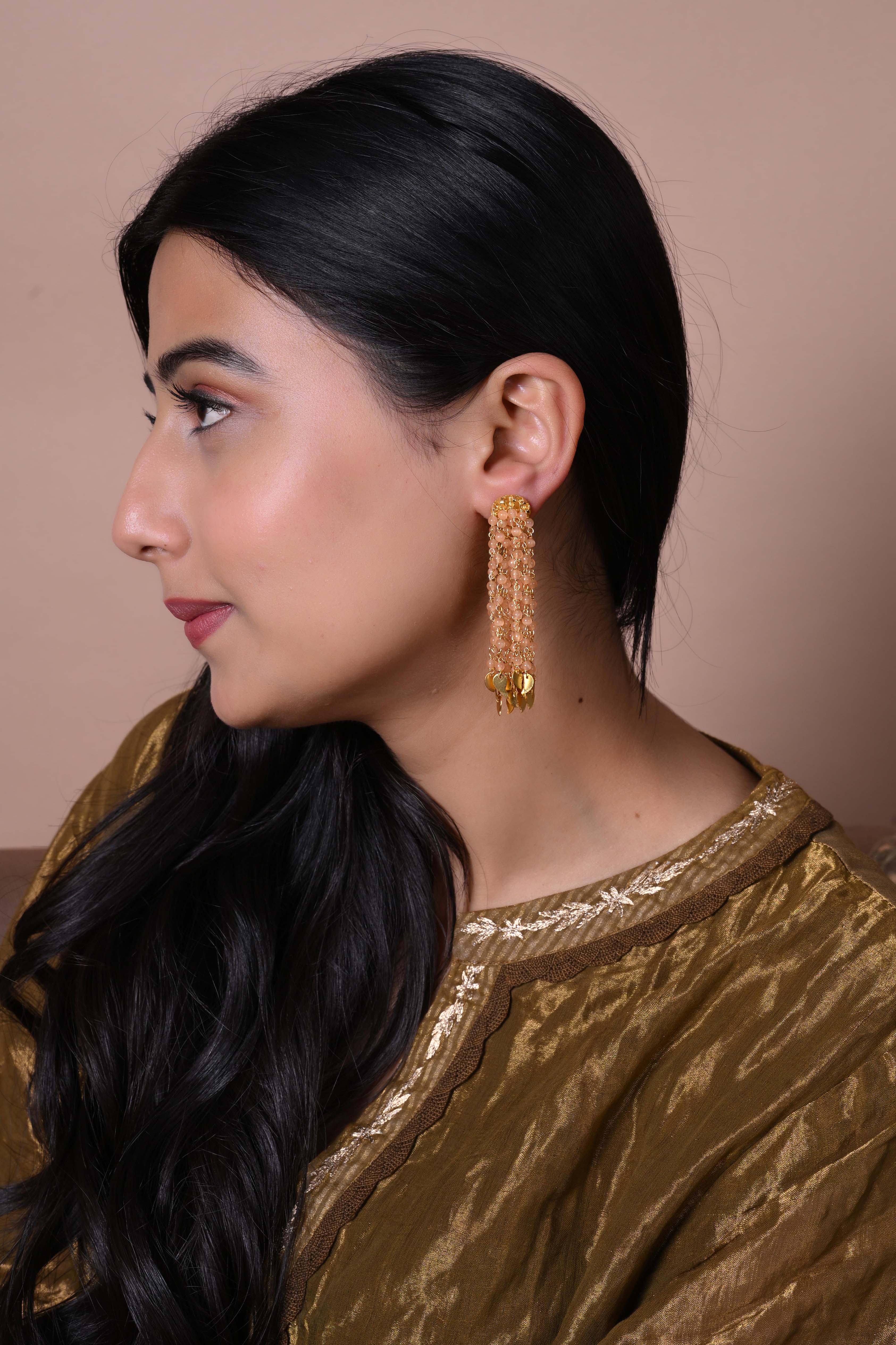 Shower earrings in 92.5 Sterling Silver handcrafted and dipped in 1 micron Gold plating with Quartz beads.