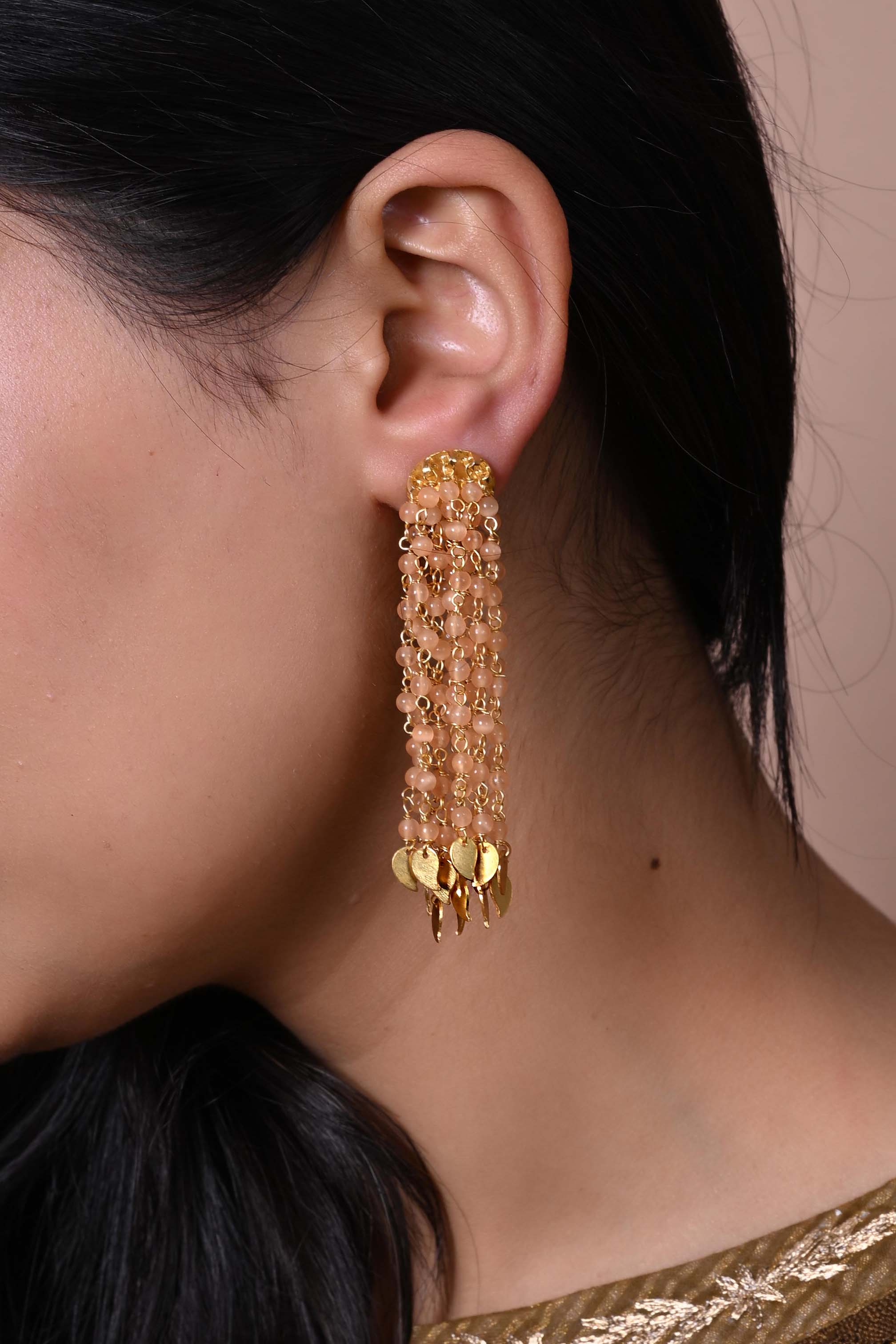 Shower earrings in 92.5 Sterling Silver handcrafted and dipped in 1 micron Gold plating with Quartz beads.