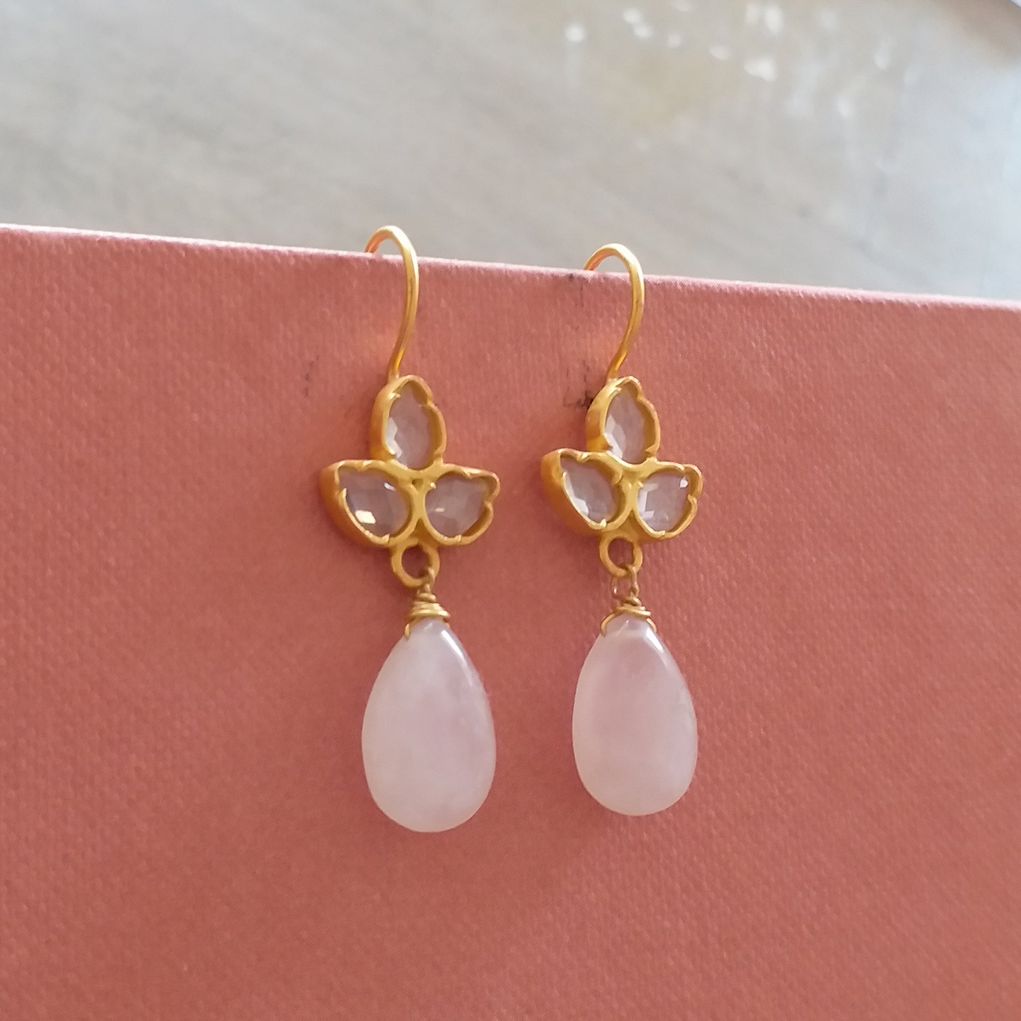 Pink Chalcedony Designer Hook Earrings