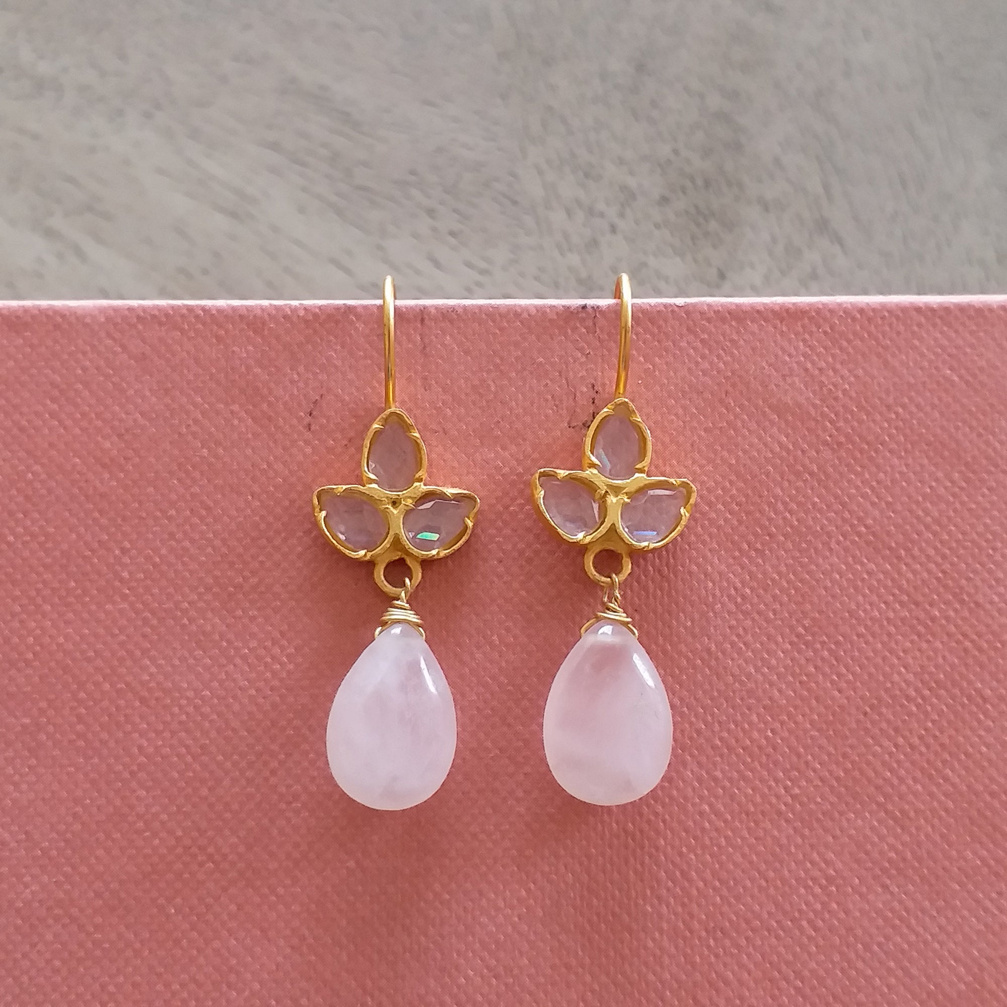 Pink Chalcedony Designer Hook Earrings