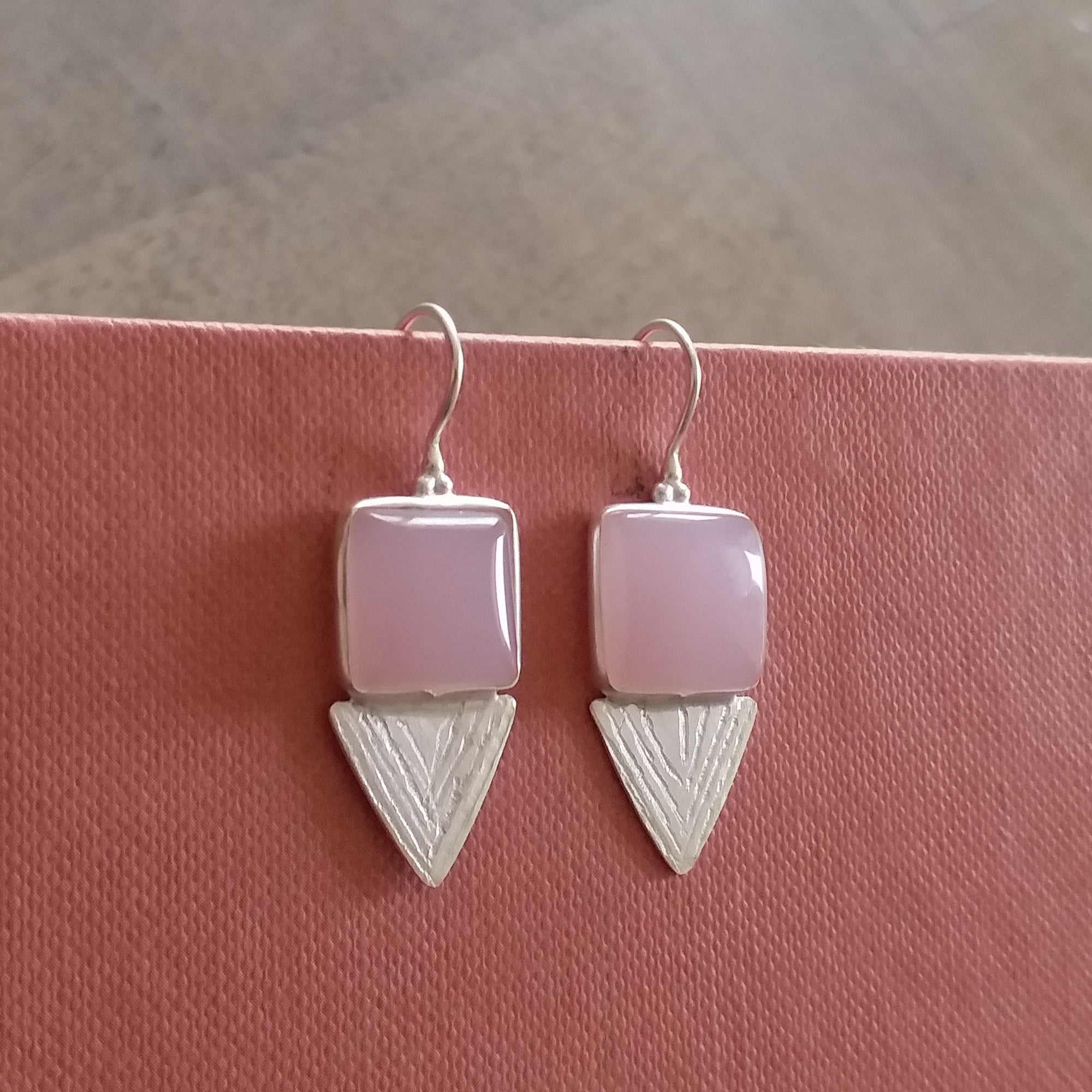 Pink Chalcedony Gemstone Silver Earrings