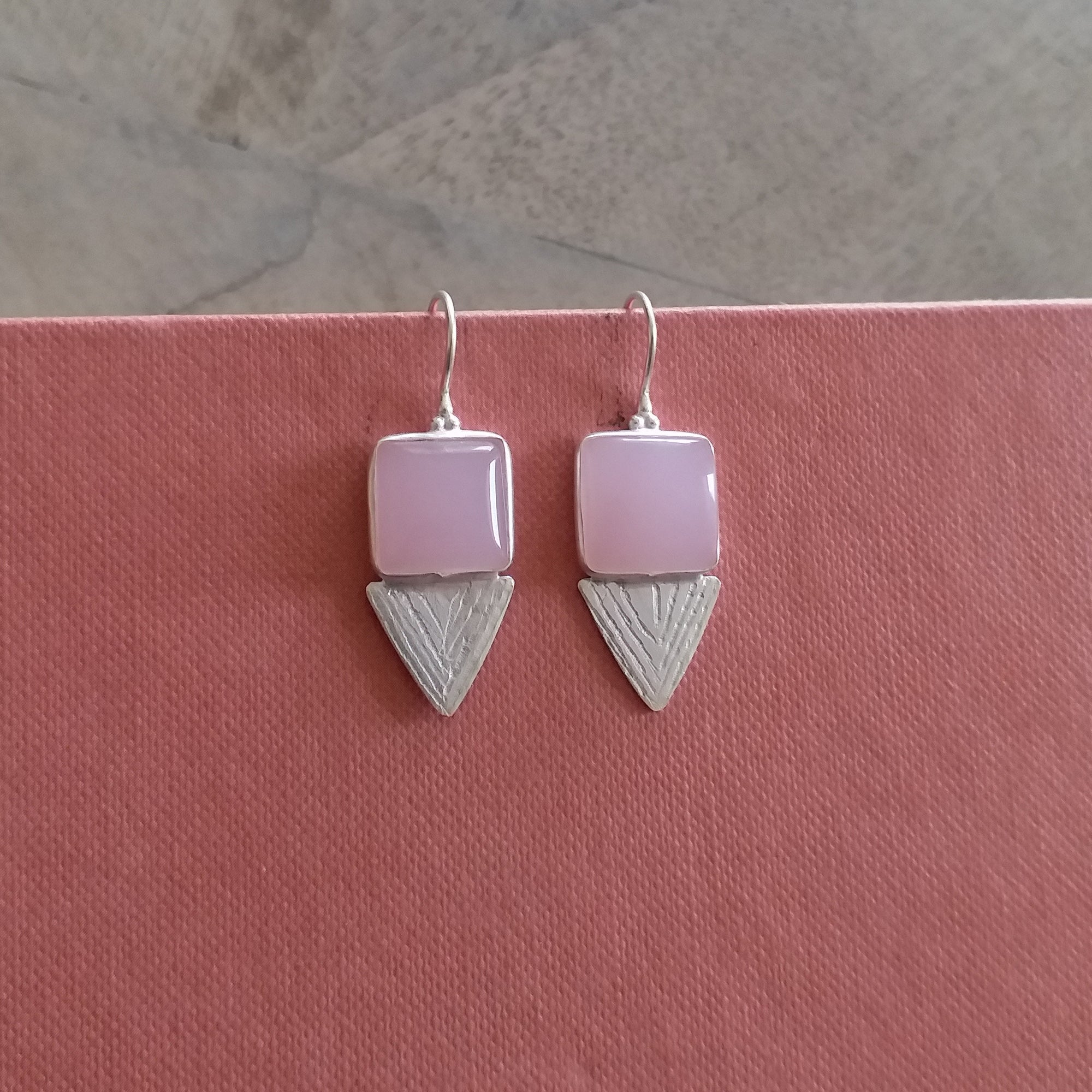 Pink Chalcedony Gemstone Silver Earrings