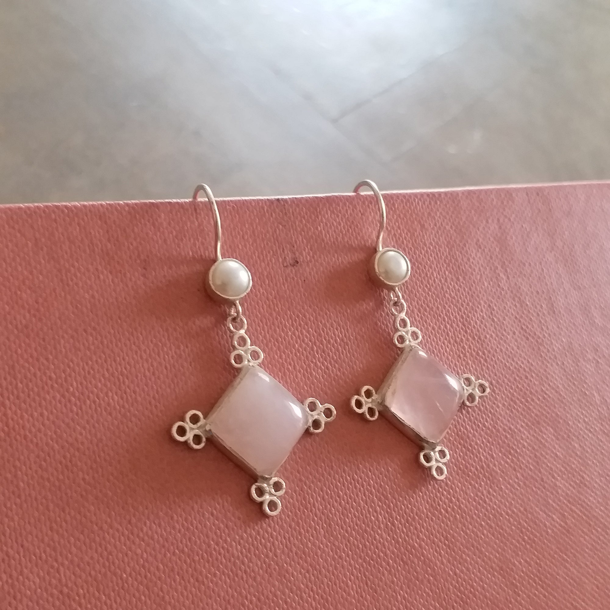 Rose Quartz Designer Silver Earrings