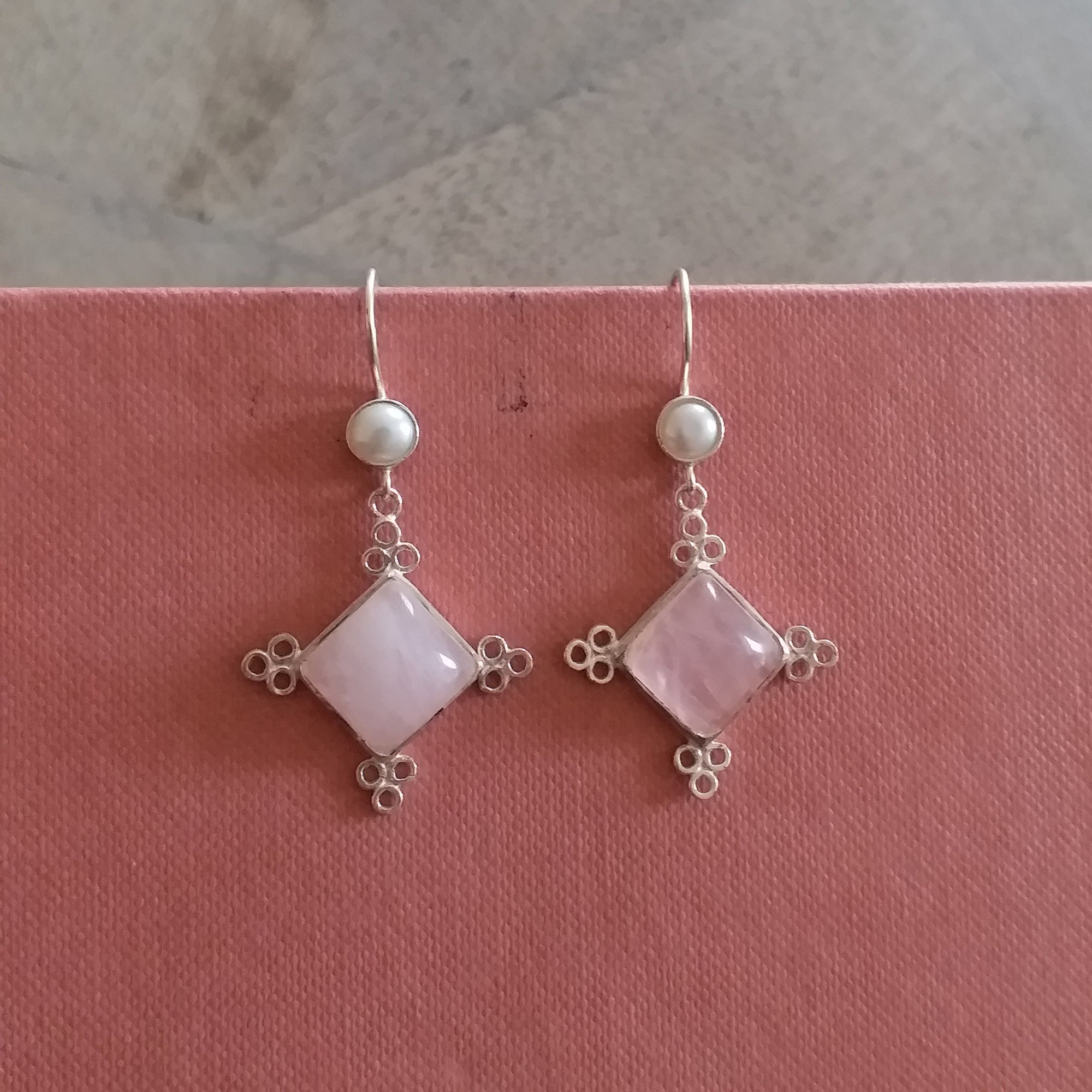 Rose Quartz Designer Silver Earrings