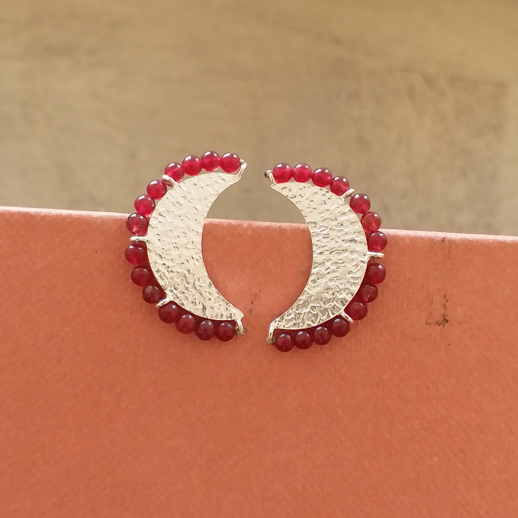 Hammered Texture Crescent Moon Studs