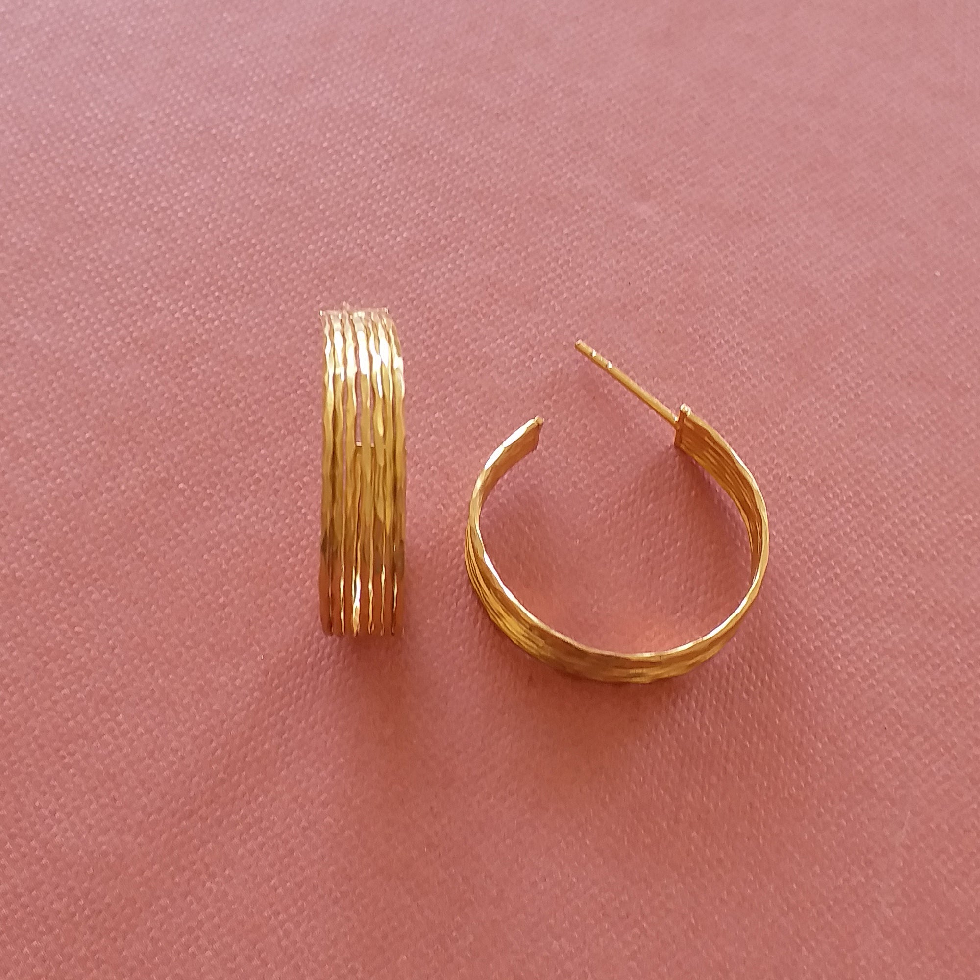 Yellow Vermeil Hammered Half Hoop Earrings