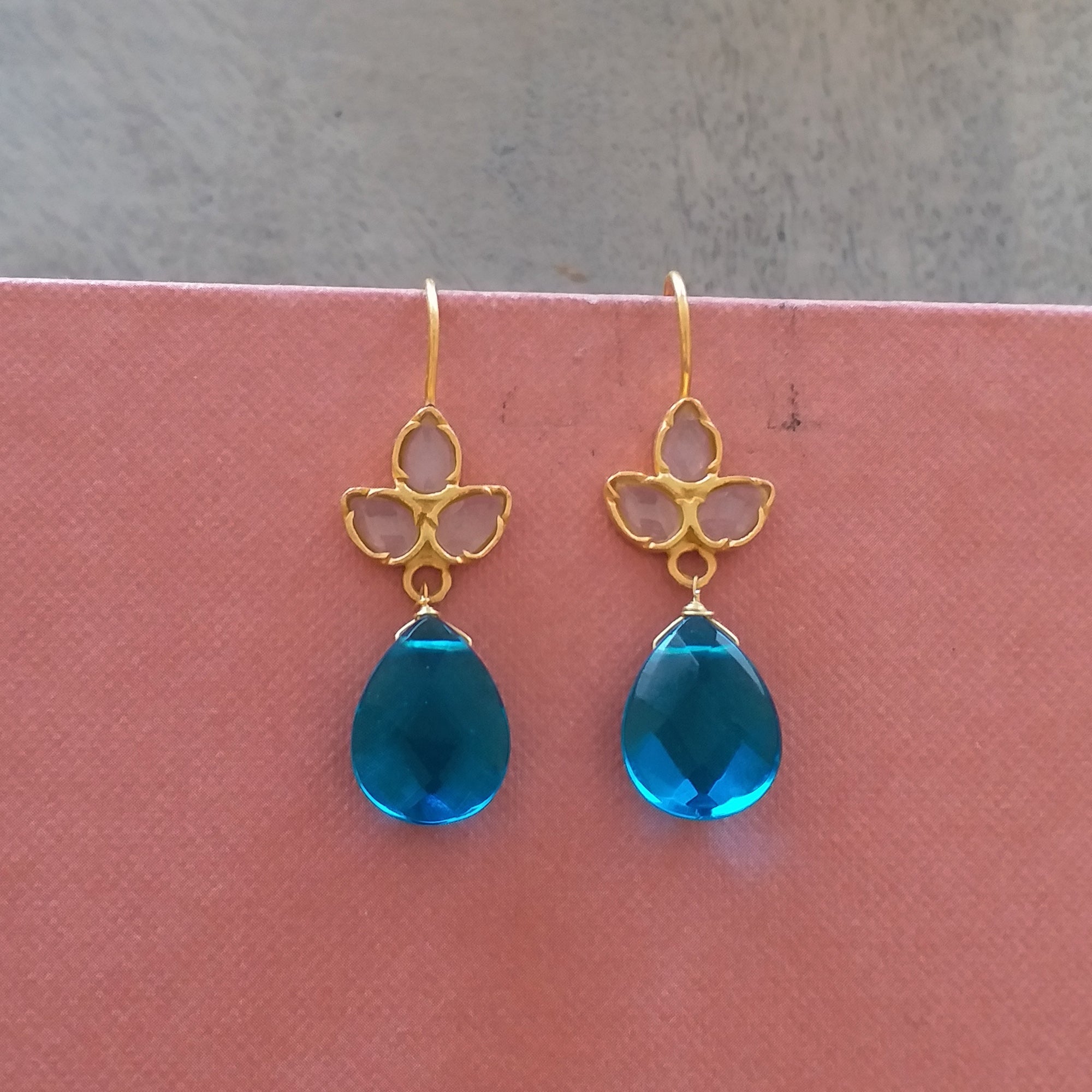 Gemstone Cut Drops Designer Hook Earrings Daily Wear