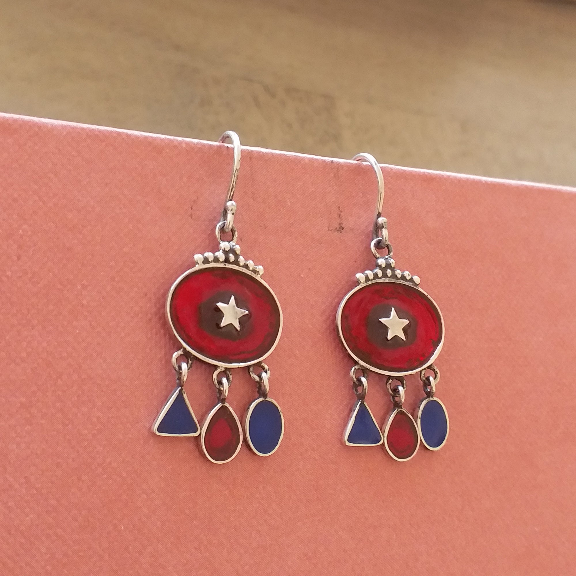Red Enamel Star Charm Hook Earrings