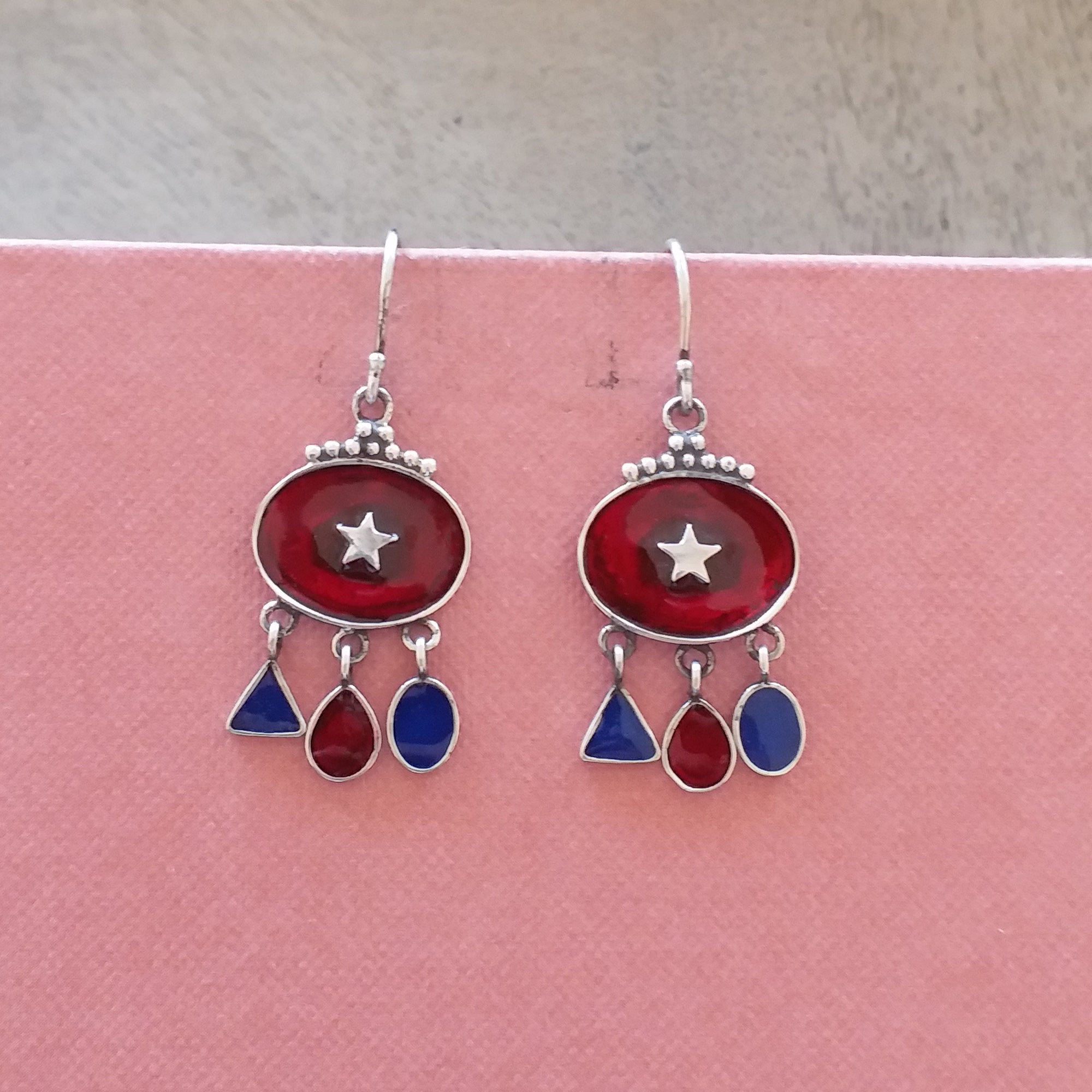 Red Enamel Star Charm Hook Earrings