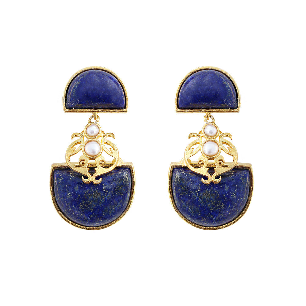 Lapis Gemstone Gold Vermeil Dangle Earrings Silver Jewelry