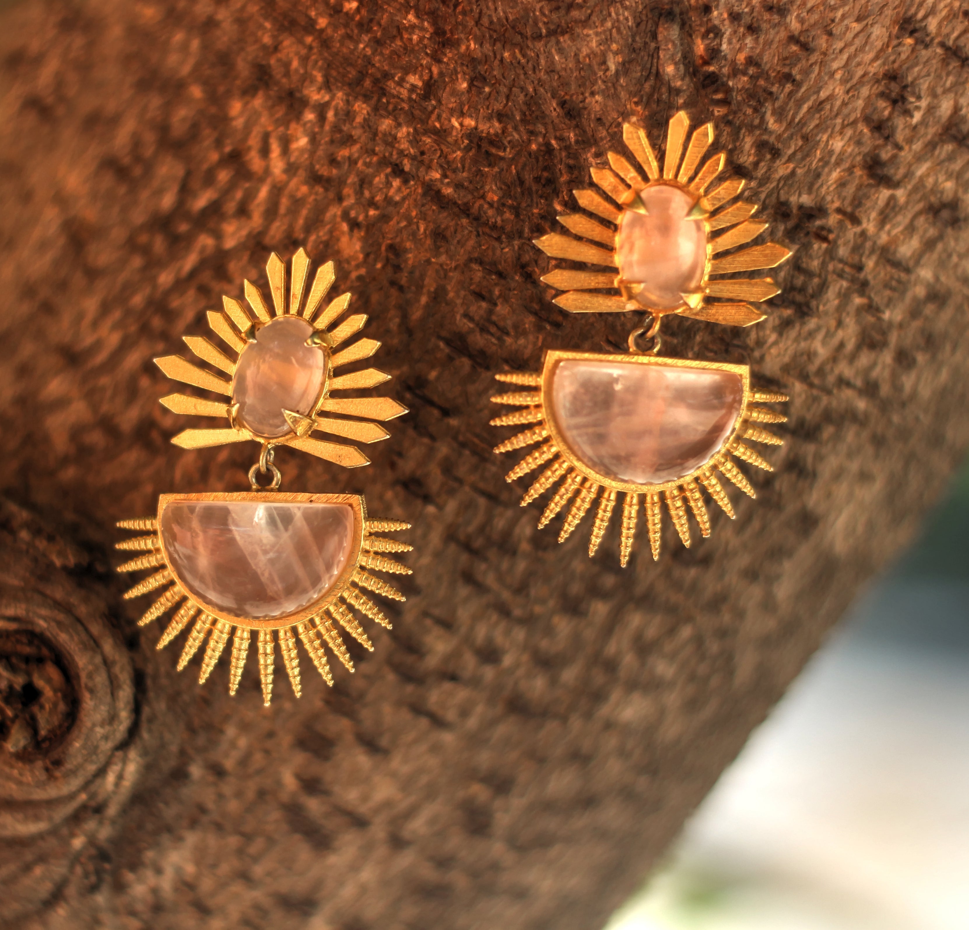 Designer Spike Rose Quartz Earrings Jewelry