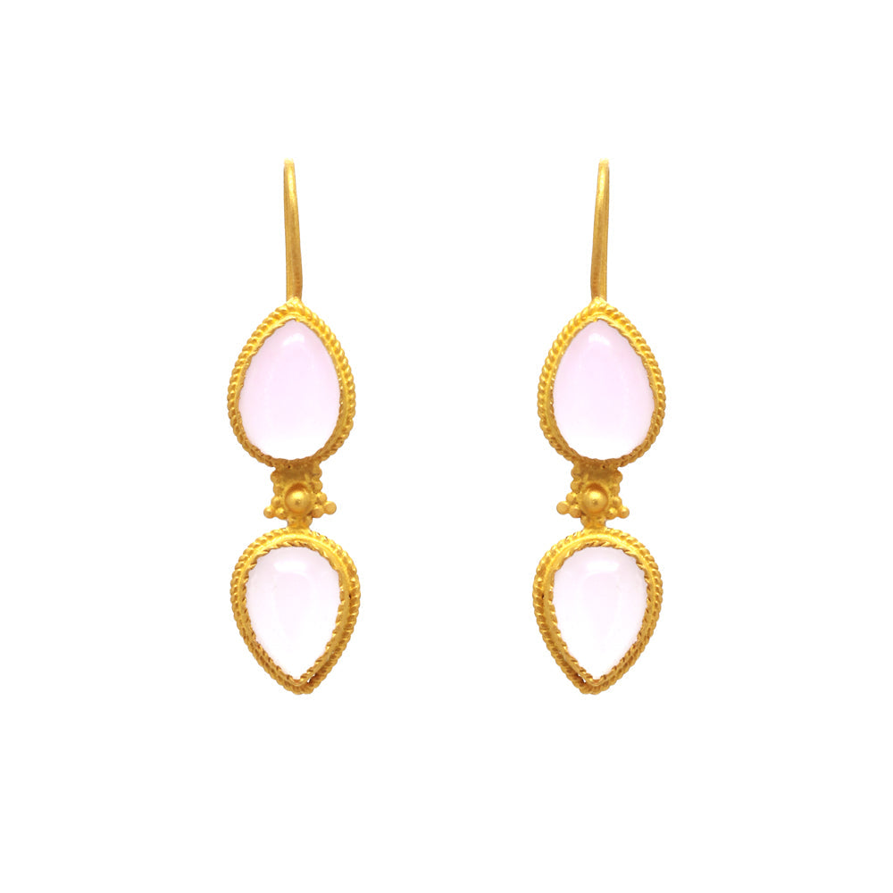Pink Chalcedony Dangle Hook Earrings