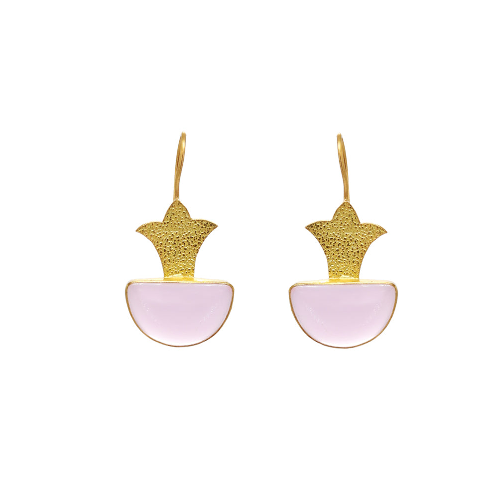 Pink Chalcedony Textured Earrings