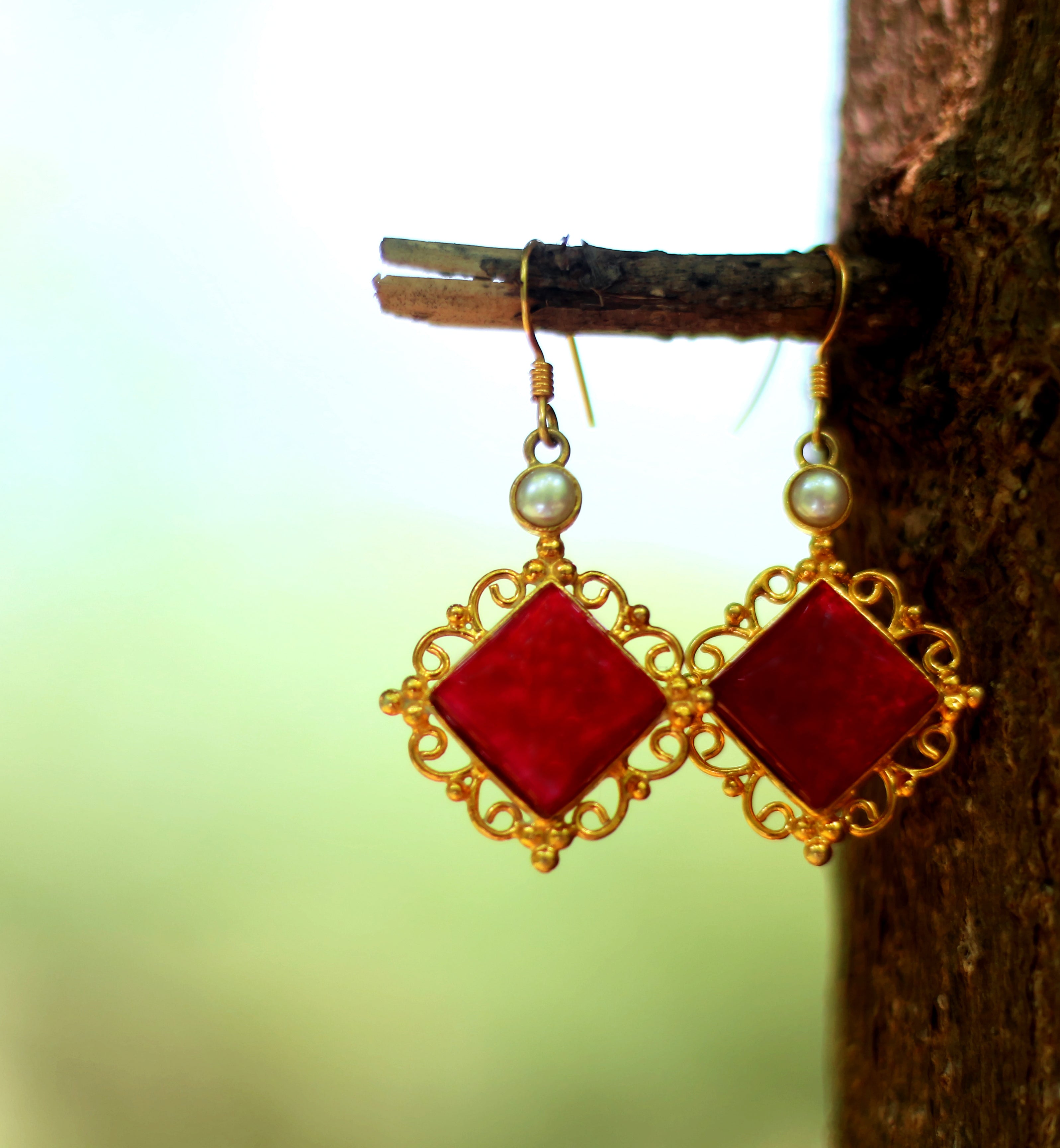 Turquoise Gemstone Gold Plated Silver Hook Earrings