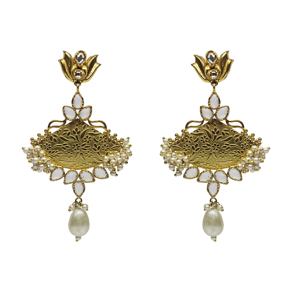 Pearl Silver Ethnic Earrings