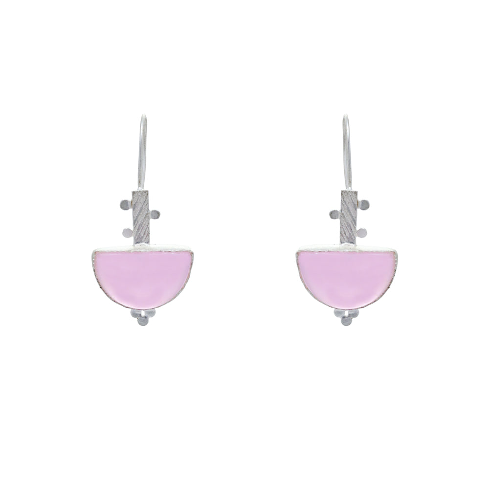 Pink Chalcedony Silver Hook Earrings
