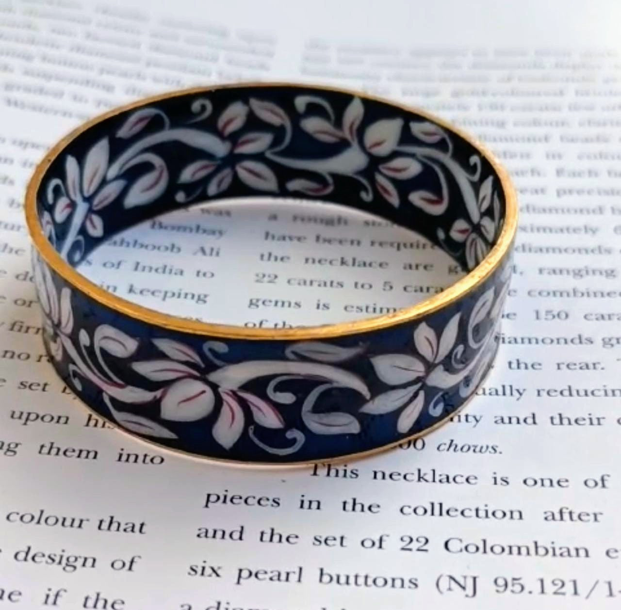 Blue and white hand painted bangles in sterling silver
