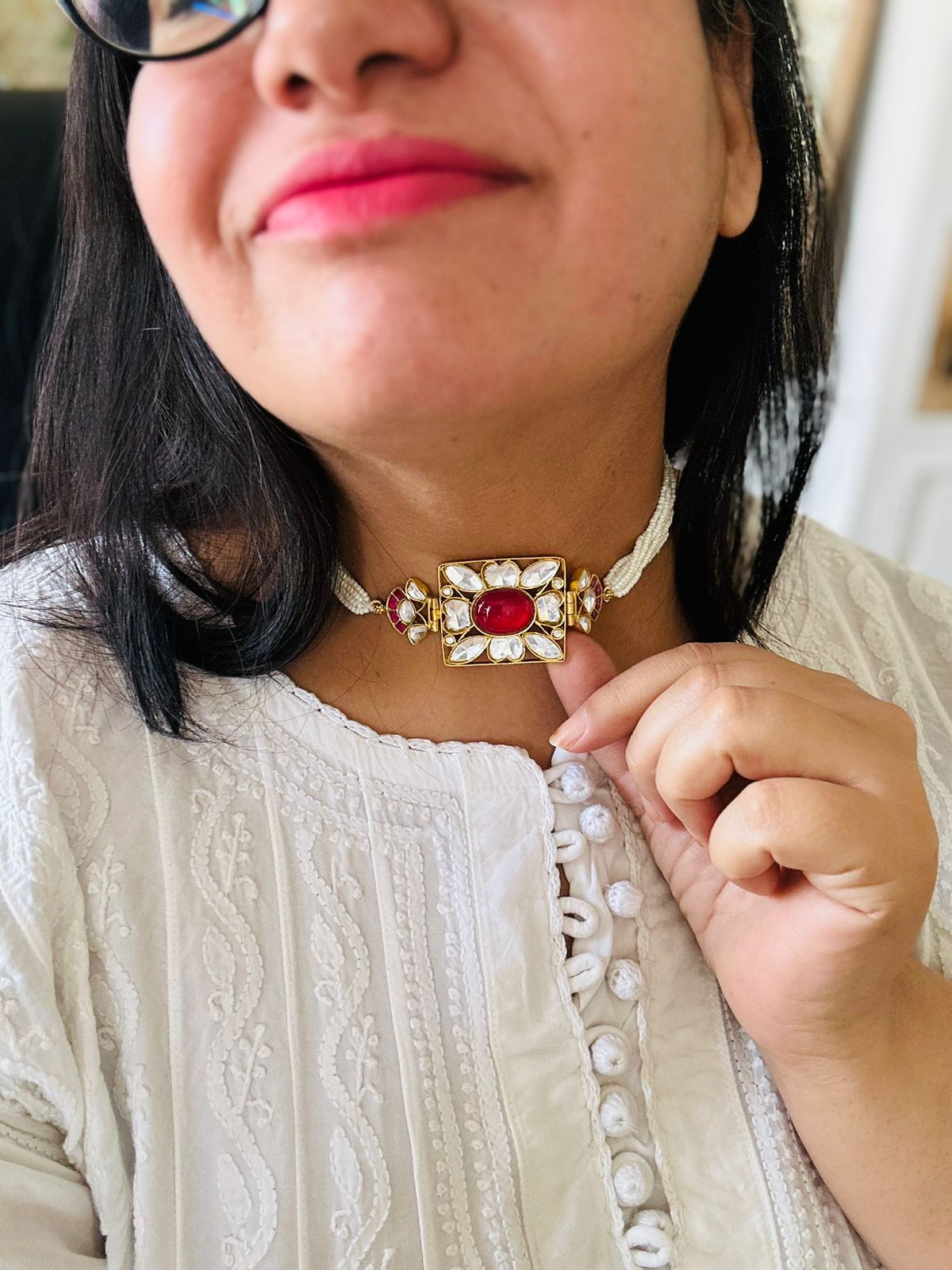 Chaukor choker Silver gold plated billor stones and faux pearls