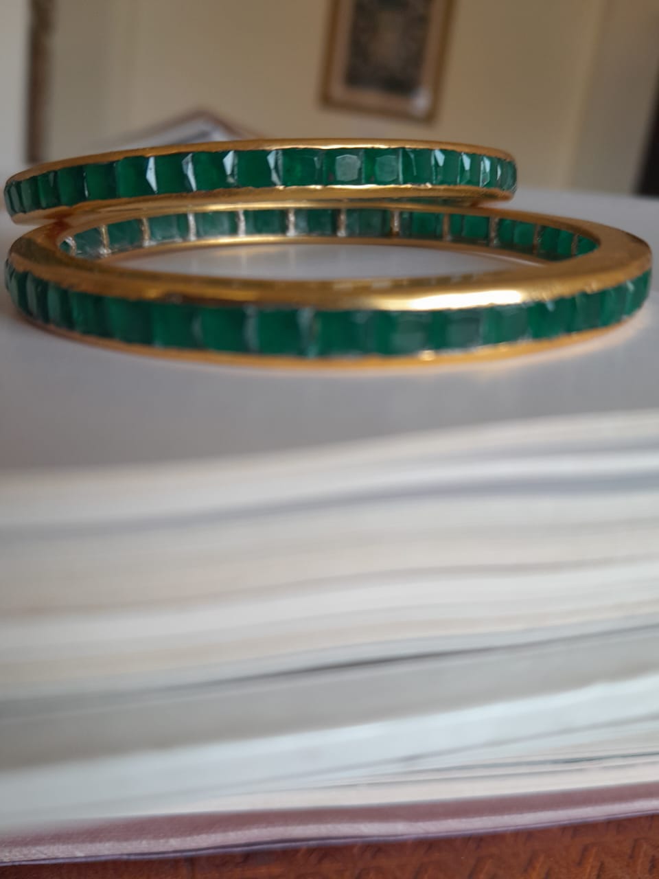 Chonki bangle 92.5 silver bangle in 1 micron gold plating, Green Crystal