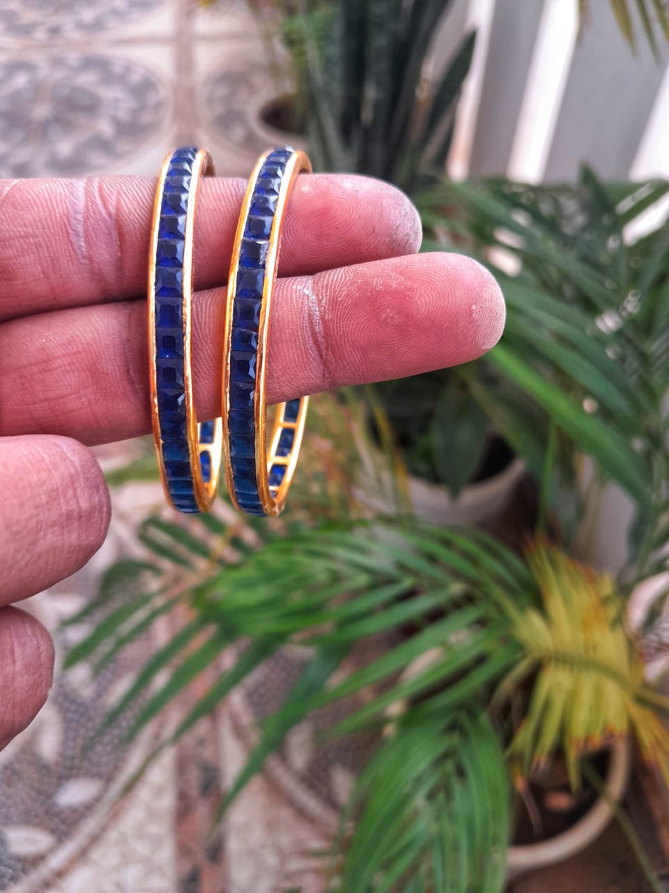Chonki bangle 92.5 silver bangle in 1 micron gold plating, Blue crystal