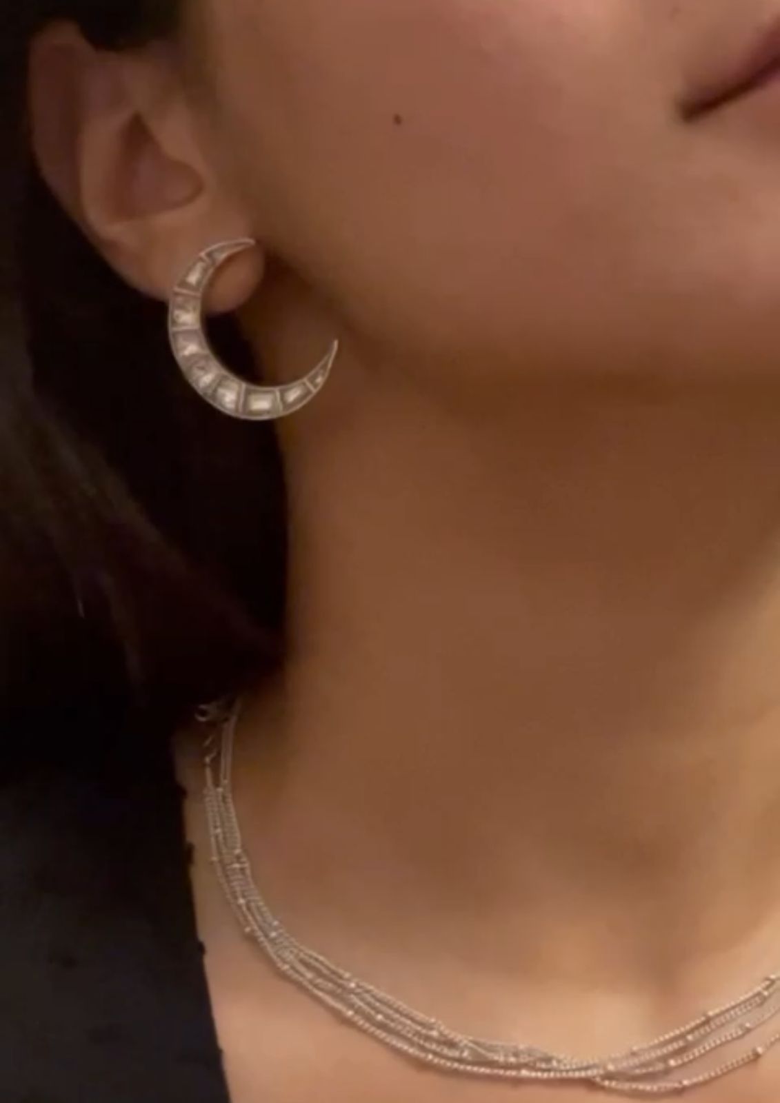 Crescent studs Sterling silver with billor Polki Push and post closure