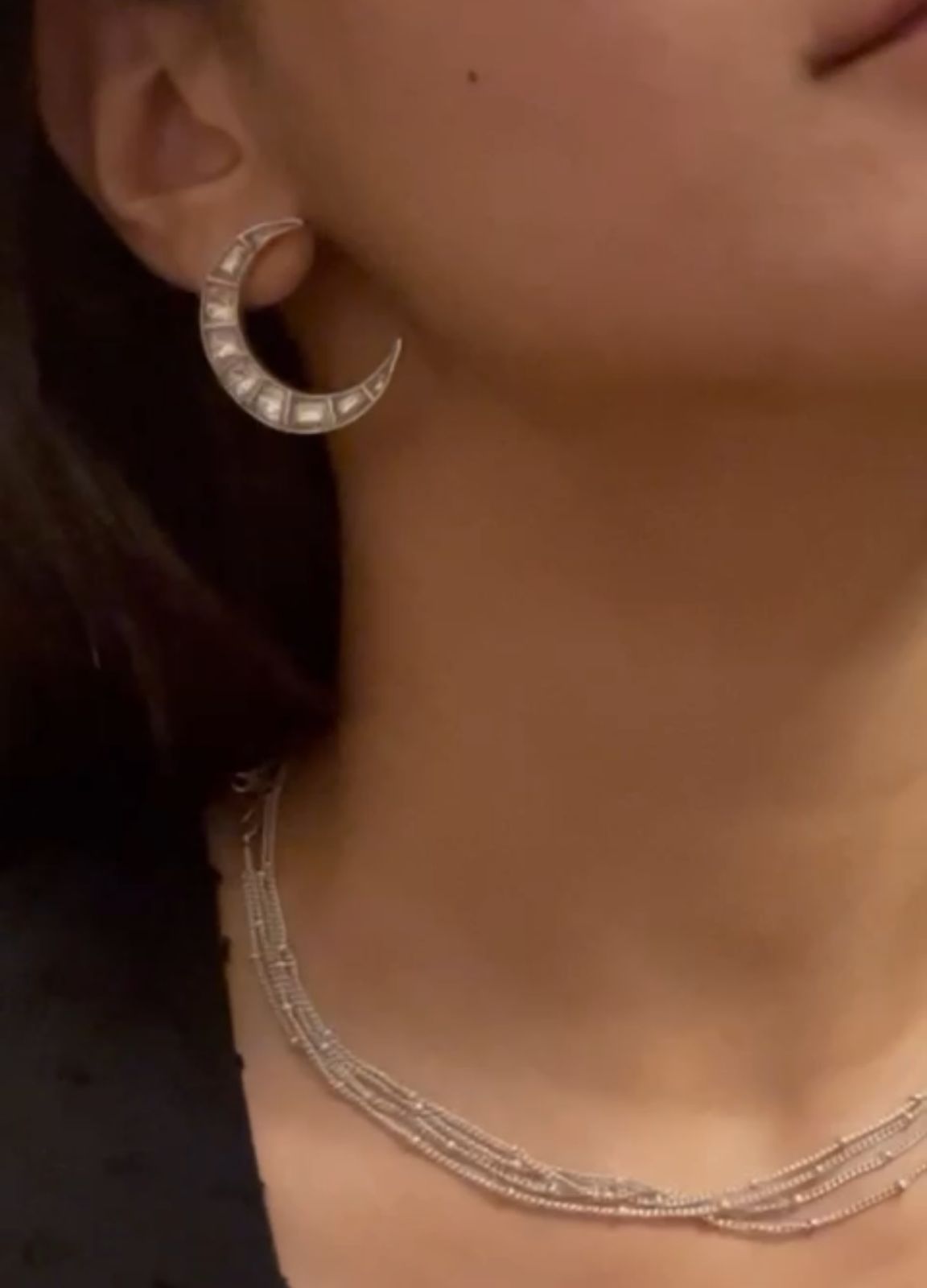 Crescent studs Sterling silver with billor Polki Push and post closure