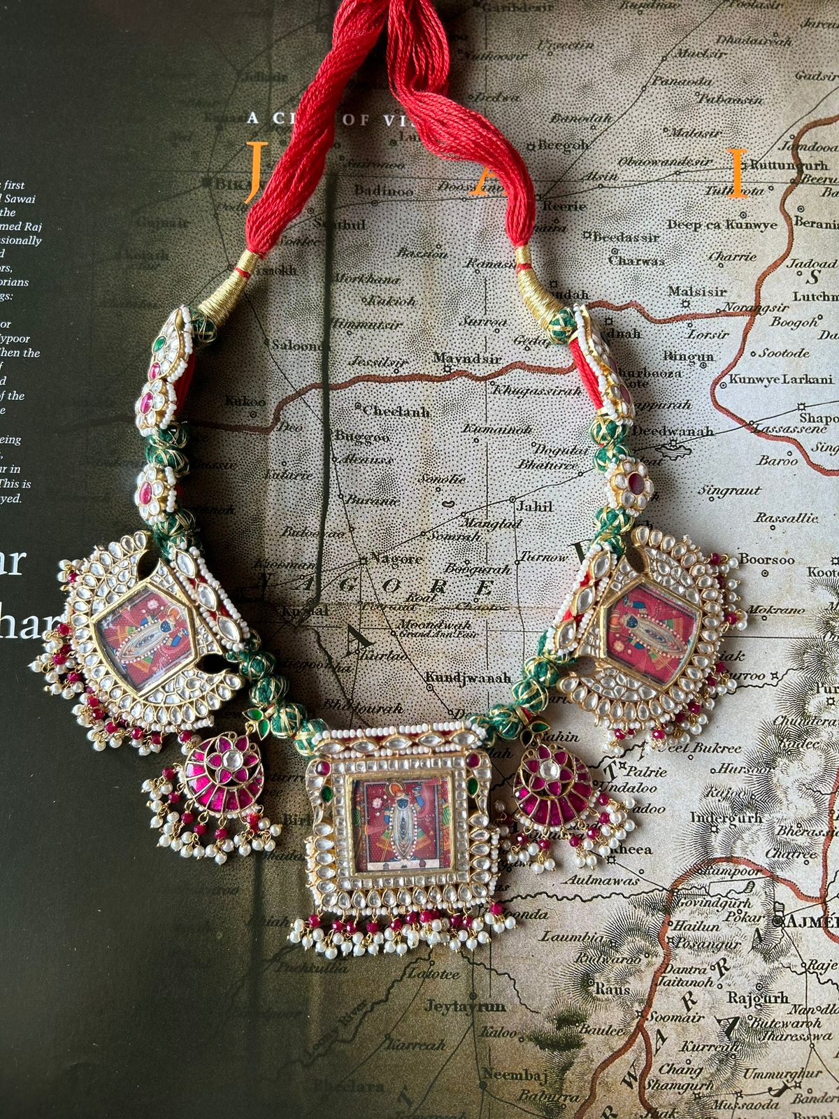 God necklace with earrings in 92.5 Sterling Silver necklace with miniature Billor-Polki and Pearls.