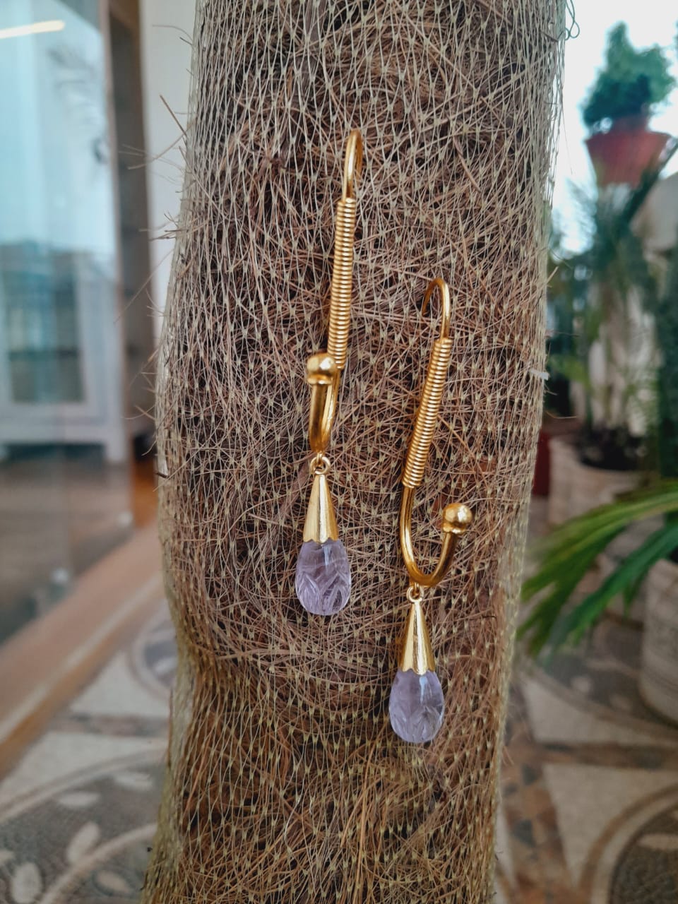 Amythest drop gold plated 75 mm length