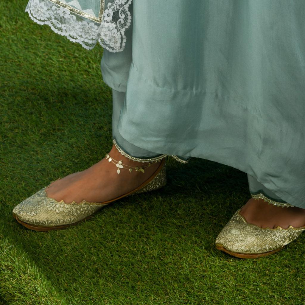 Anklets with double chain patti, boondi sterling silver