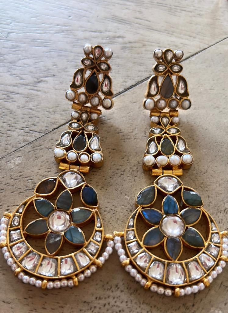 Labradorite Polki chandbali